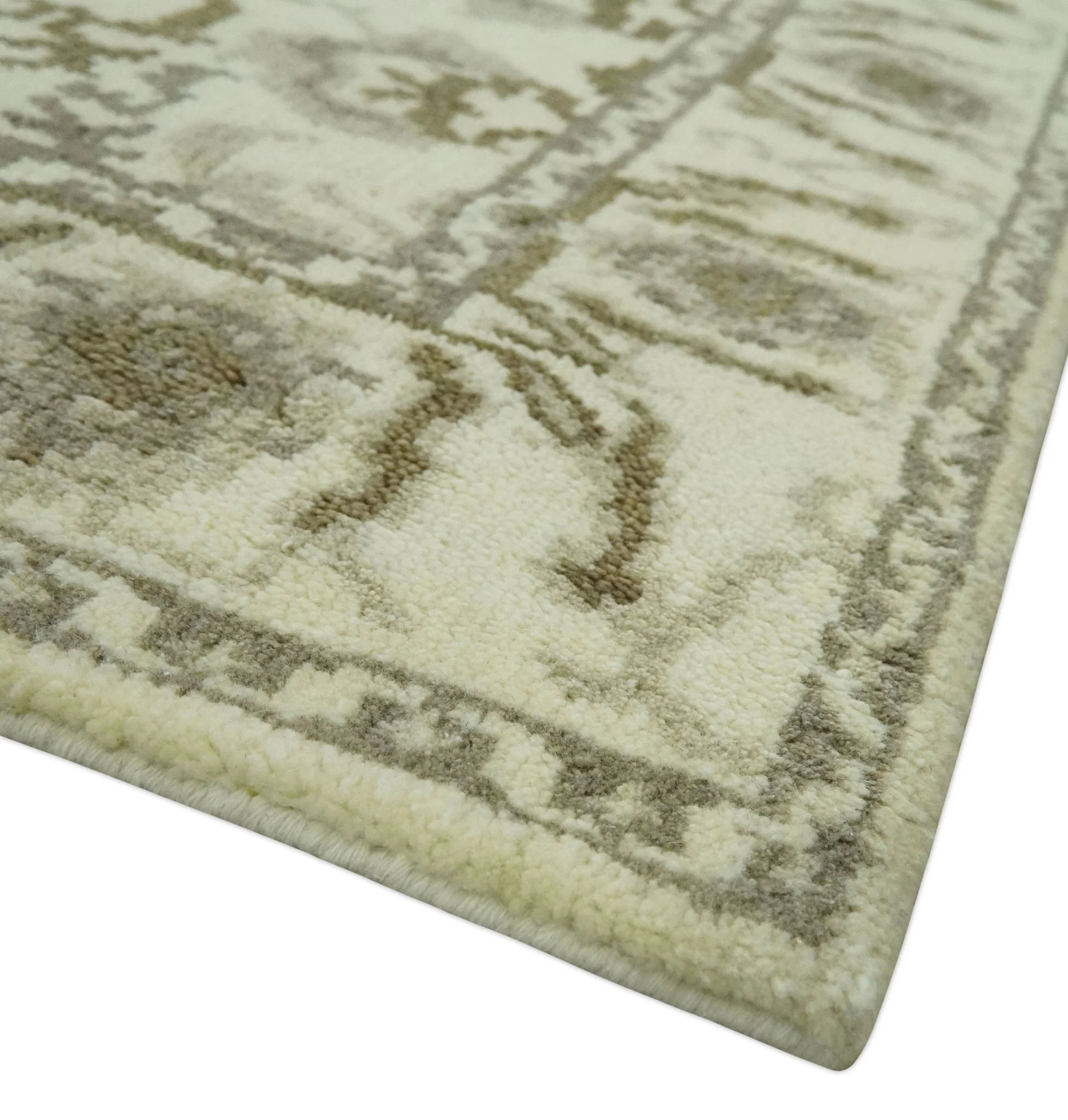 Ivory, Olive and Gray Traditional Hand Knotted Oriental Oushak 5x8 wool Area Rug - Image 5