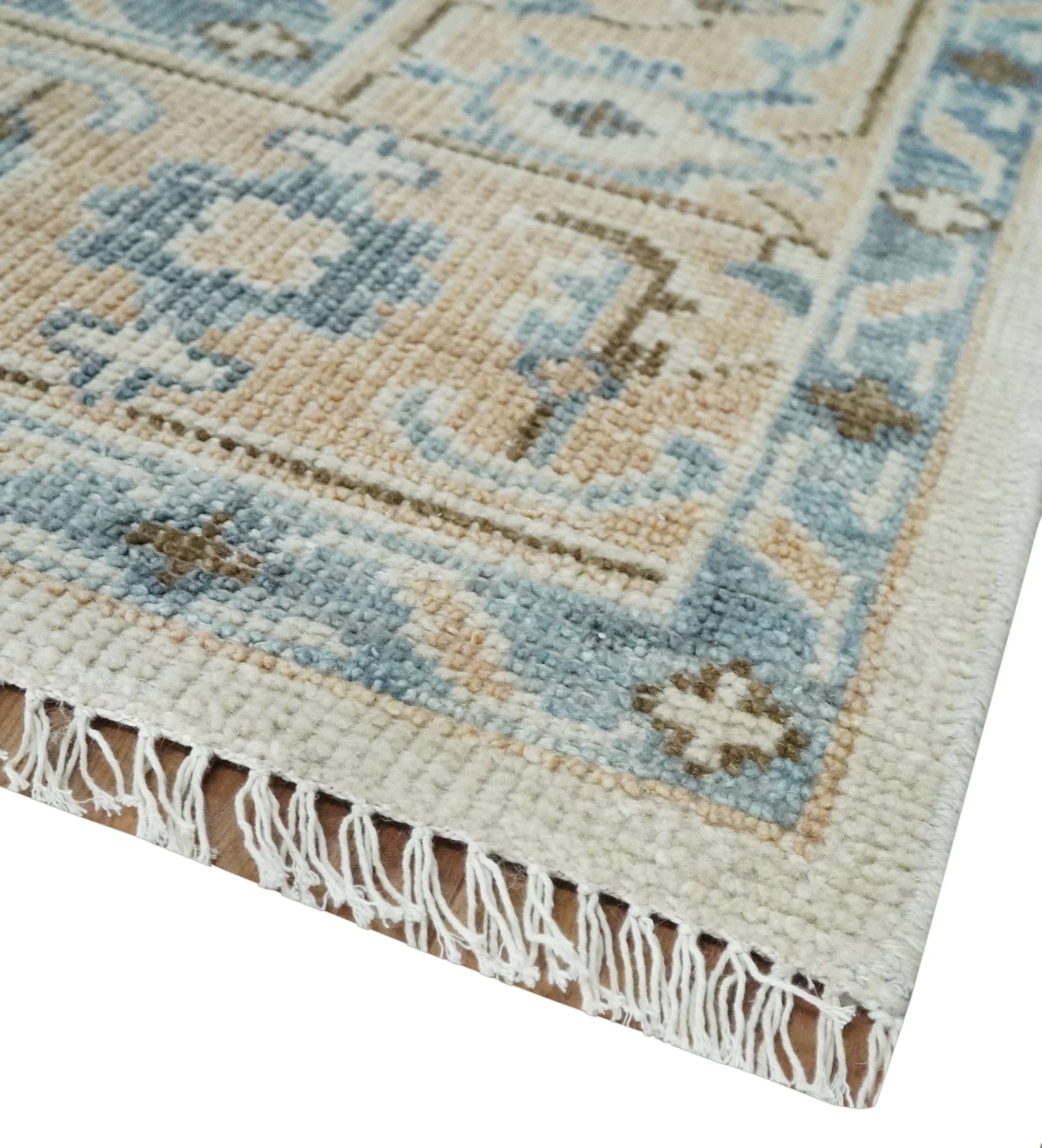 Custom Made Ivory, Peach and Gray Hand knotted Traditional Turkish Design Oushak wool Area Rug - Image 6