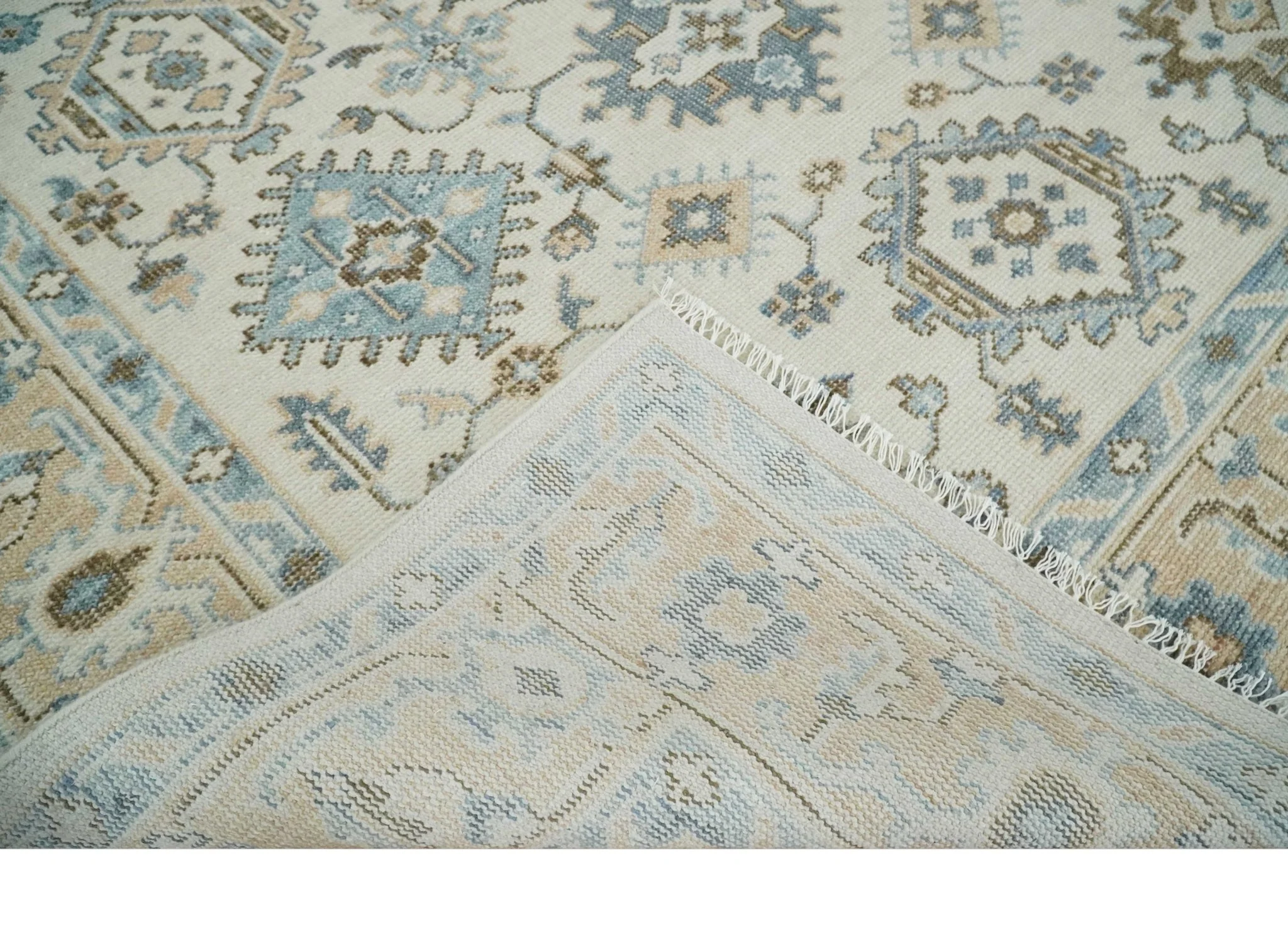 Custom Made Ivory, Peach and Gray Hand knotted Traditional Turkish Design Oushak wool Area Rug - Image 8