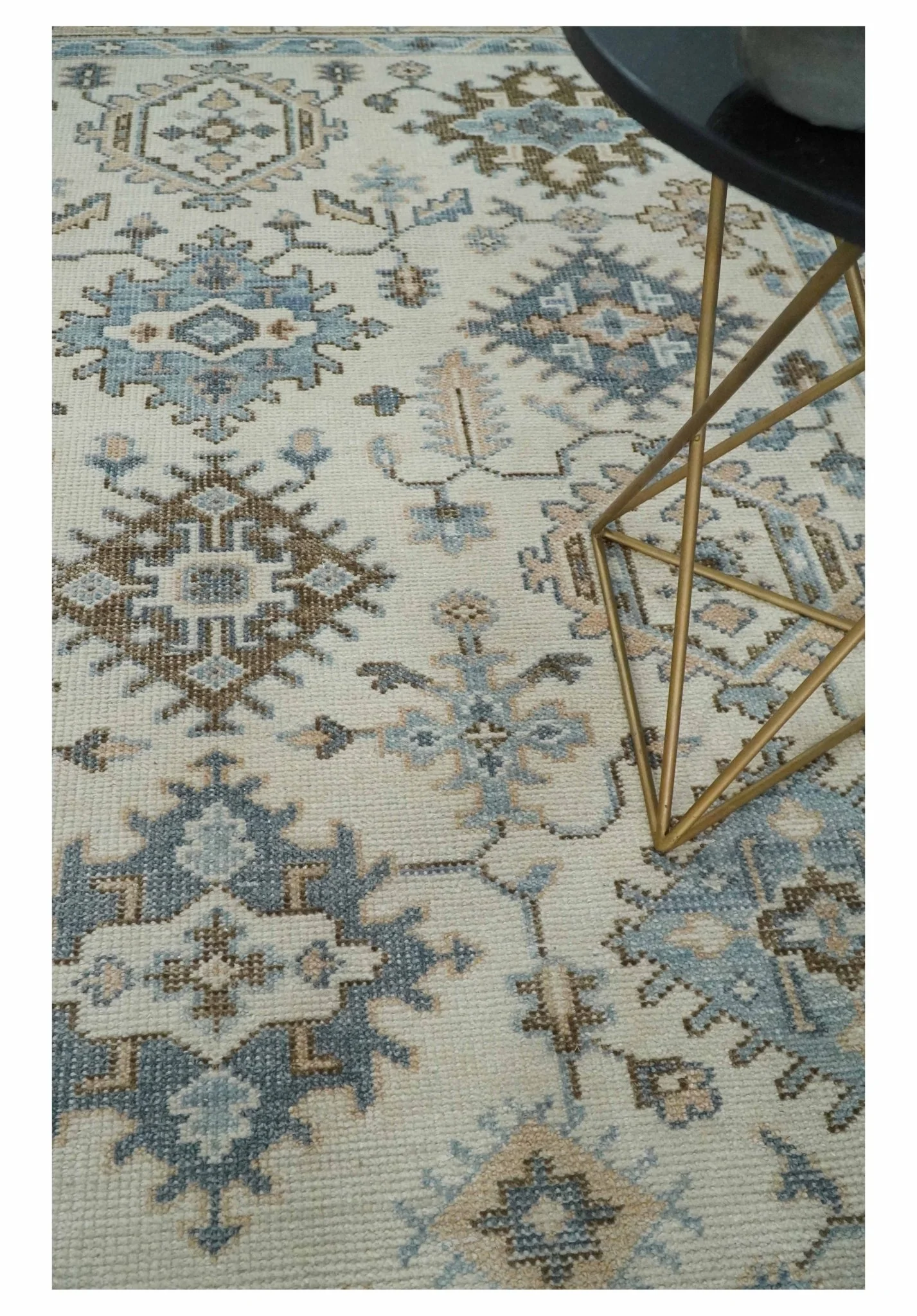 Ivory, Peach and Gray Hand knotted 8x10 Traditional Ikat Design Oushak wool Area Rug - Image 2