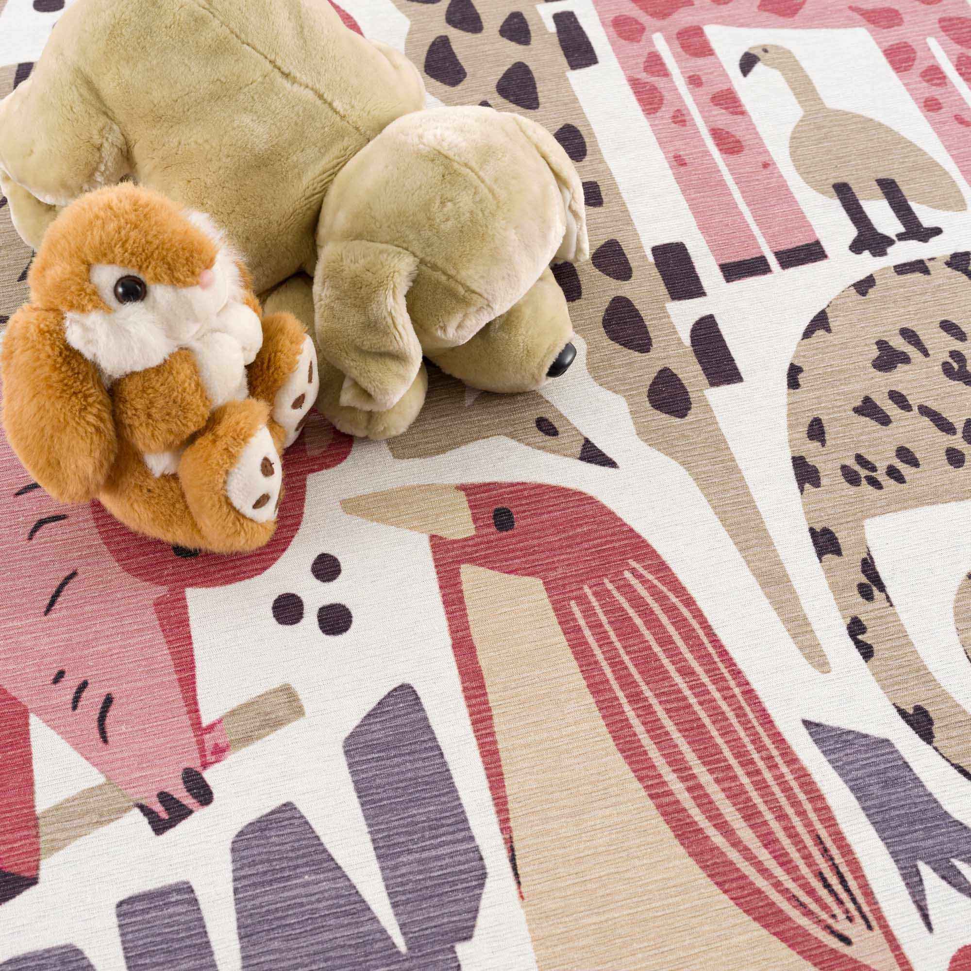Ivory, Pink, Beige and Tan Beautiful Animal Printed Washable Kids Rug - Image 9