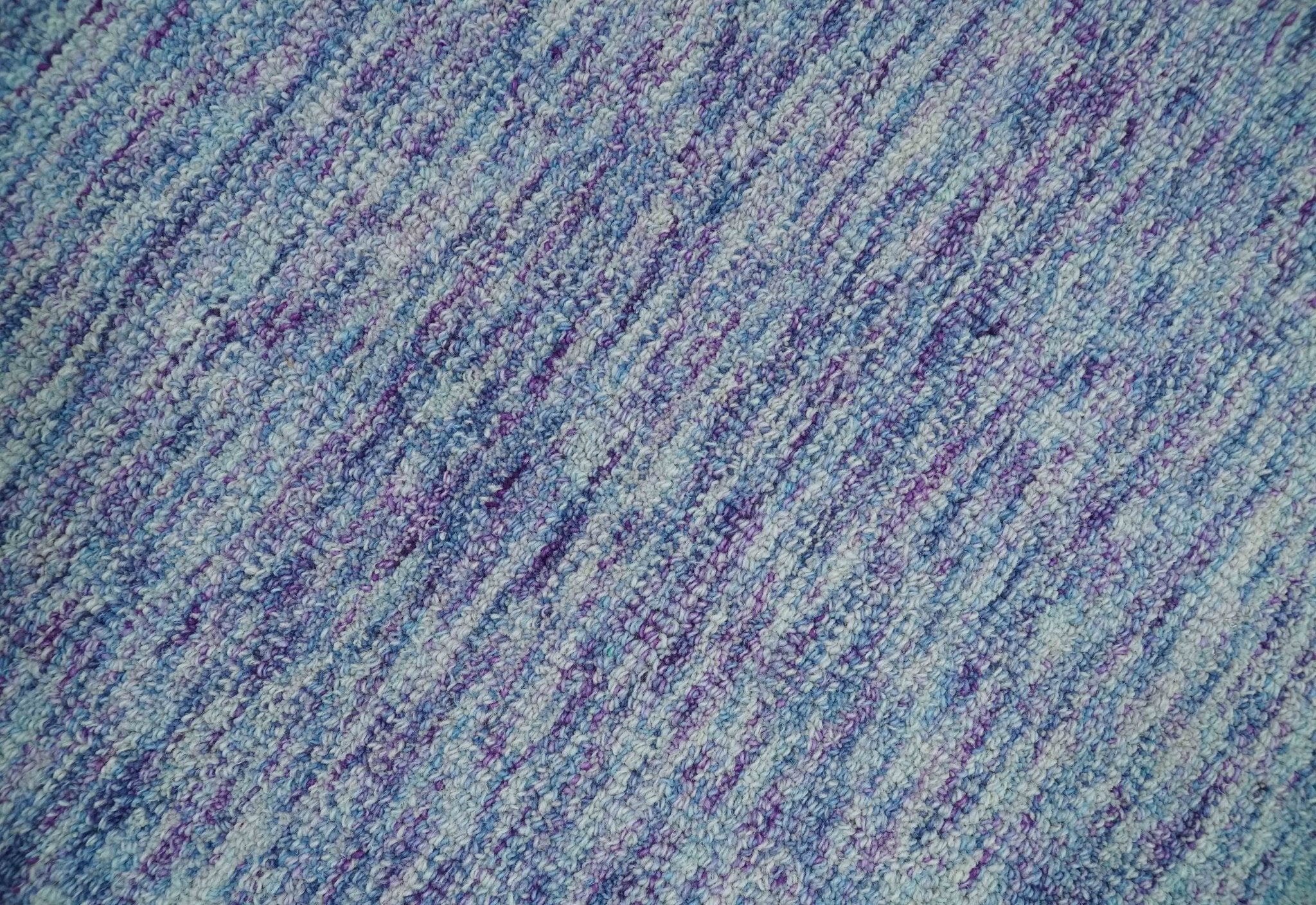 Ivory, Purple and Blue Abstract Solid Hand Tufted Natural Wool Rug - Image 2