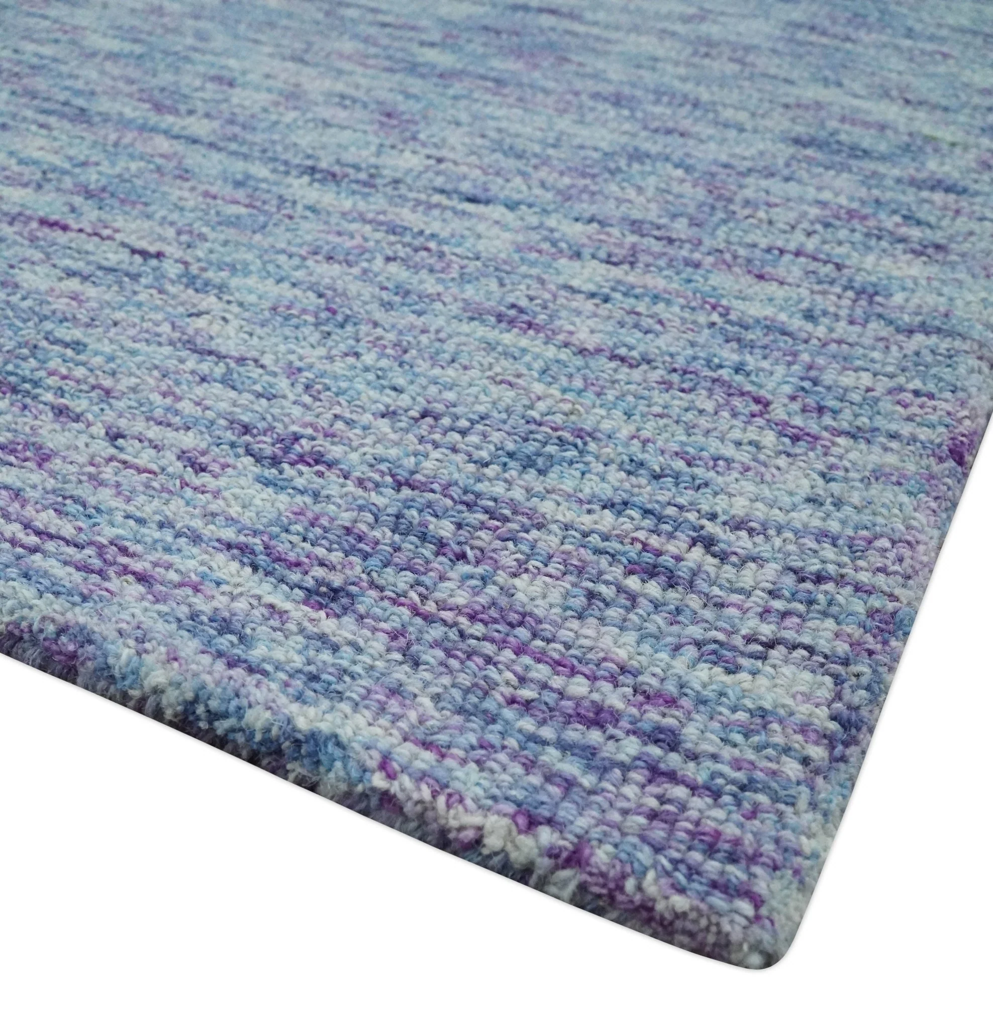 Ivory, Purple and Blue Abstract Solid Hand Tufted Natural Wool Rug - Image 3