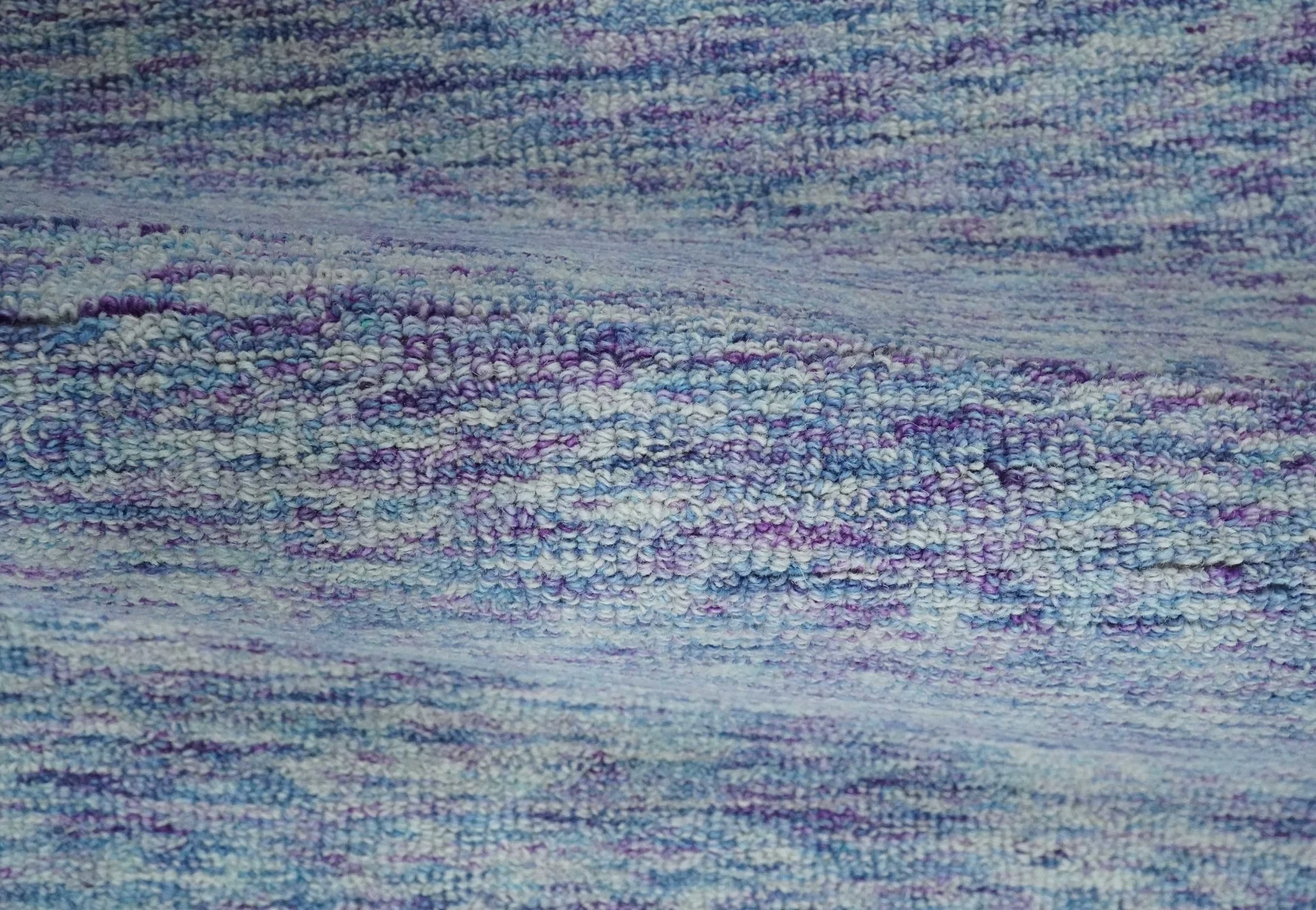 Ivory, Purple and Blue Abstract Solid Hand Tufted Natural Wool Rug - Image 4