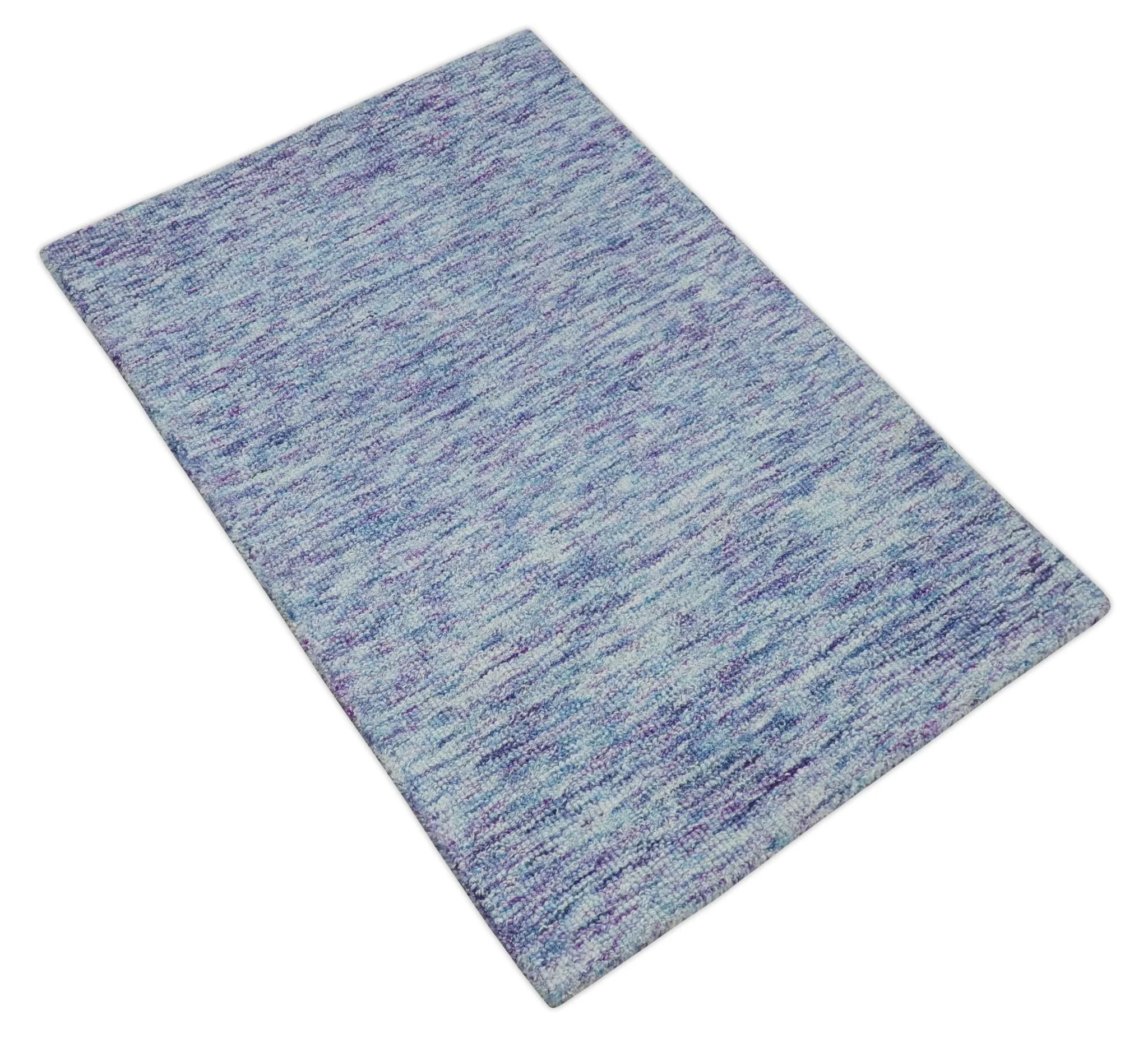 Ivory, Purple and Blue Abstract Solid Hand Tufted Natural Wool Rug - Image 6