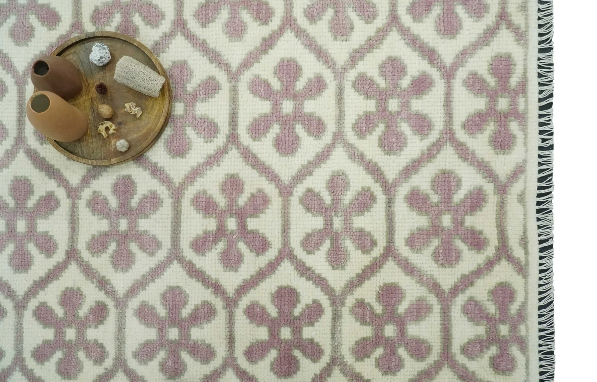 Ivory, Purple and Gray Hand Knotted Geometrical Floral 8x10 wool Area Rug - Image 11