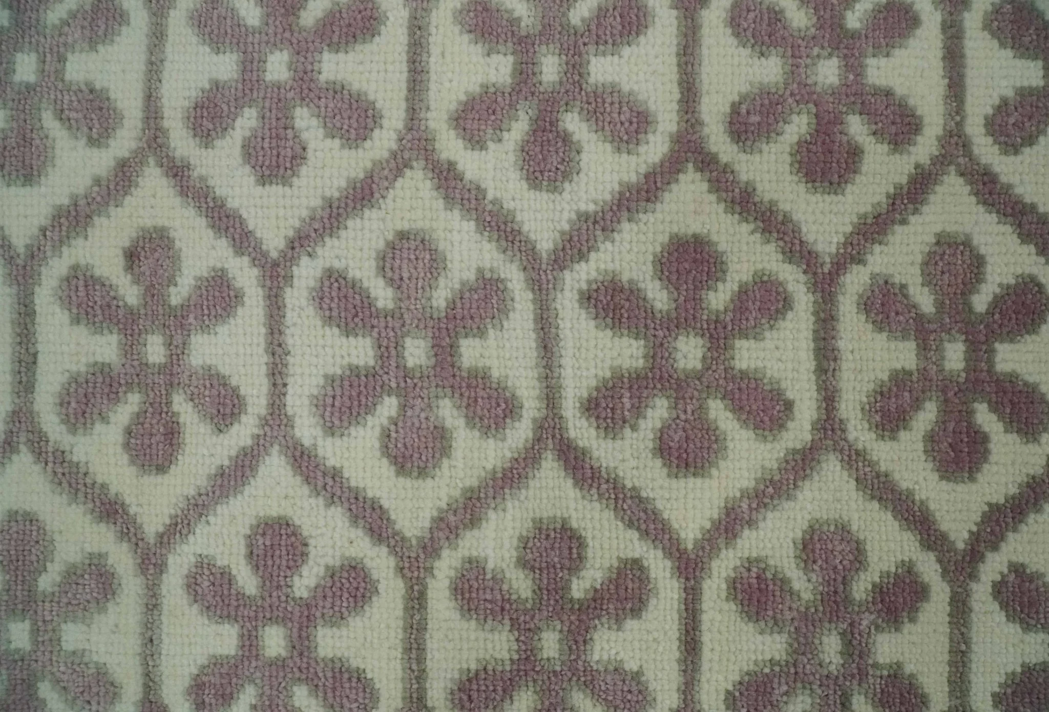 Ivory, Purple and Gray Hand Knotted Geometrical Floral 8x10 wool Area Rug - Image 4