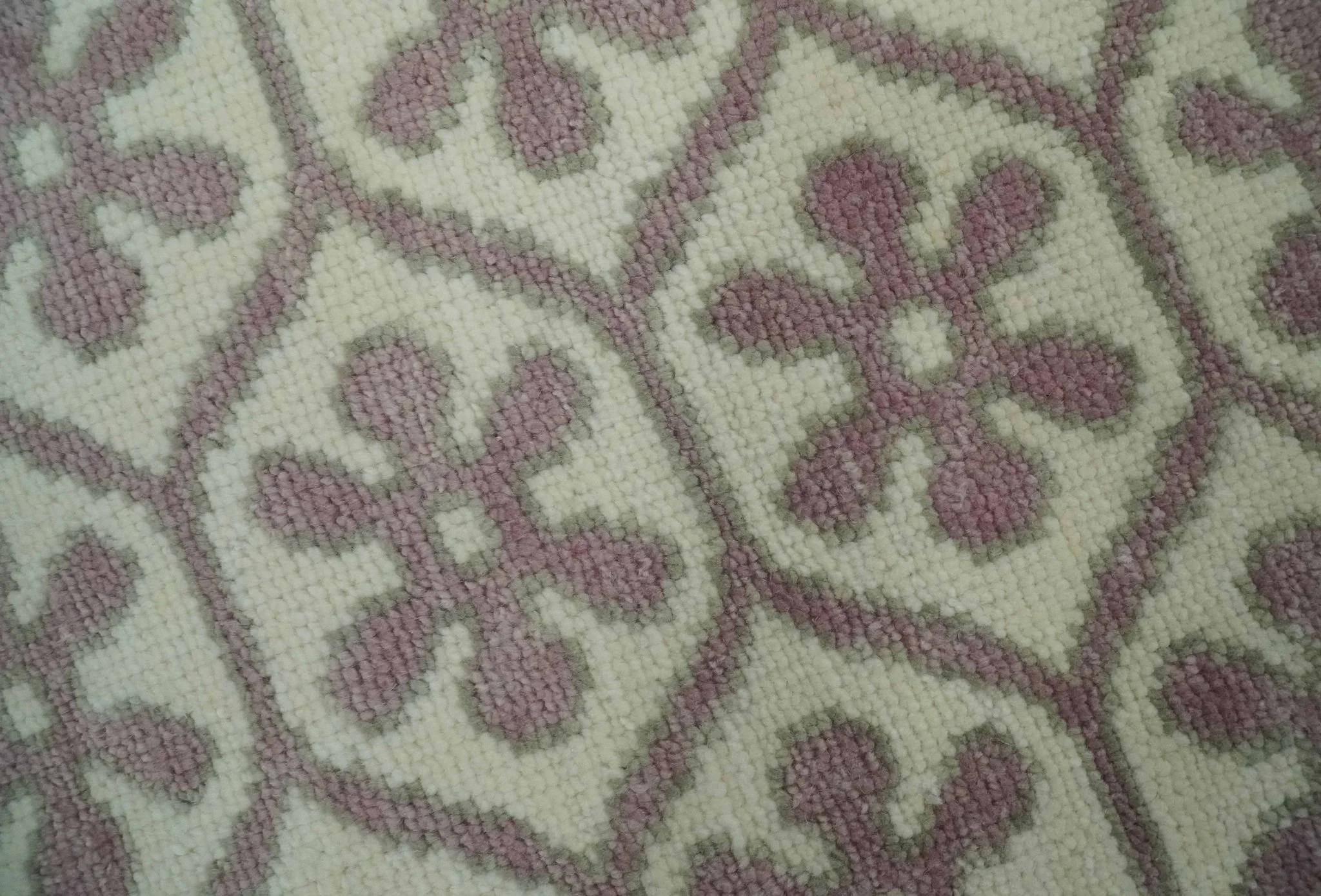 Ivory, Purple and Gray Hand Knotted Geometrical Floral 8x10 wool Area Rug - Image 5