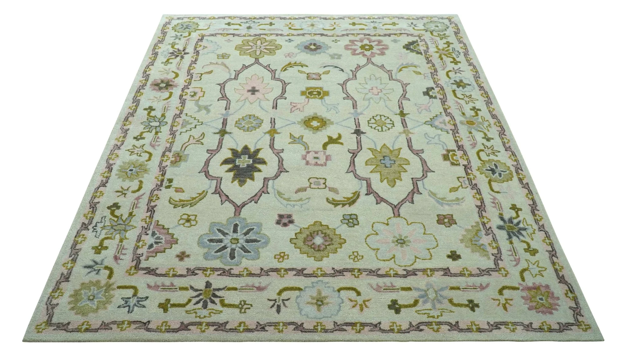Ivory, Purple and Olive Floral Oushak Hand Tufted Custom Made wool rug - Image 10