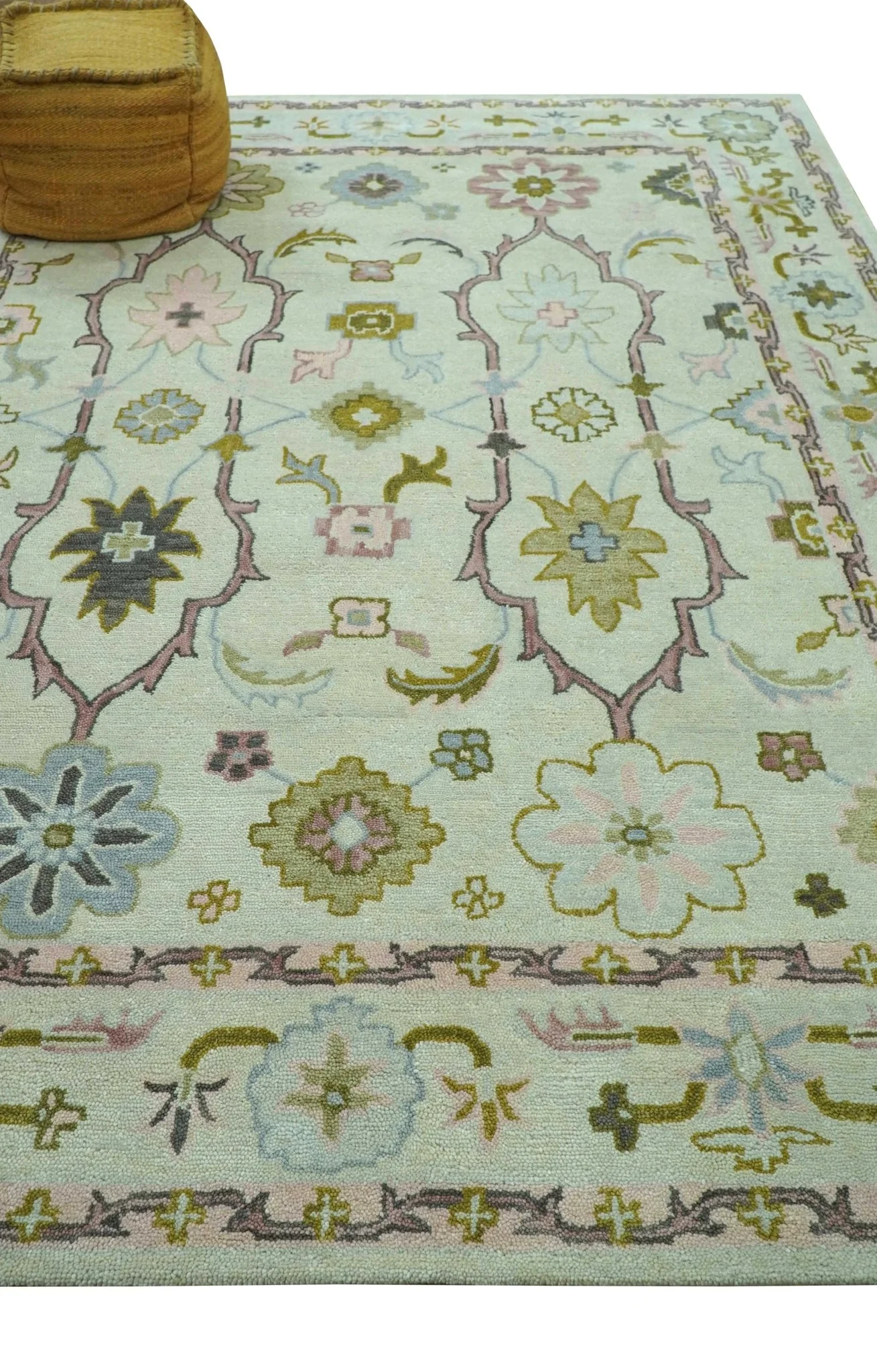 Ivory, Purple and Olive Floral Oushak Hand Tufted Custom Made wool rug - Image 3