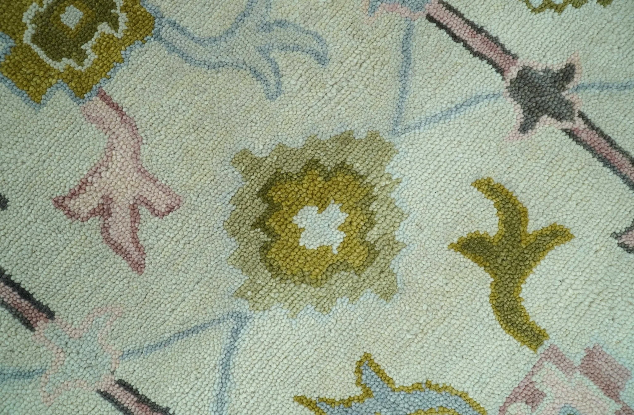 Ivory, Purple and Olive Floral Oushak Hand Tufted Custom Made wool rug - Image 5