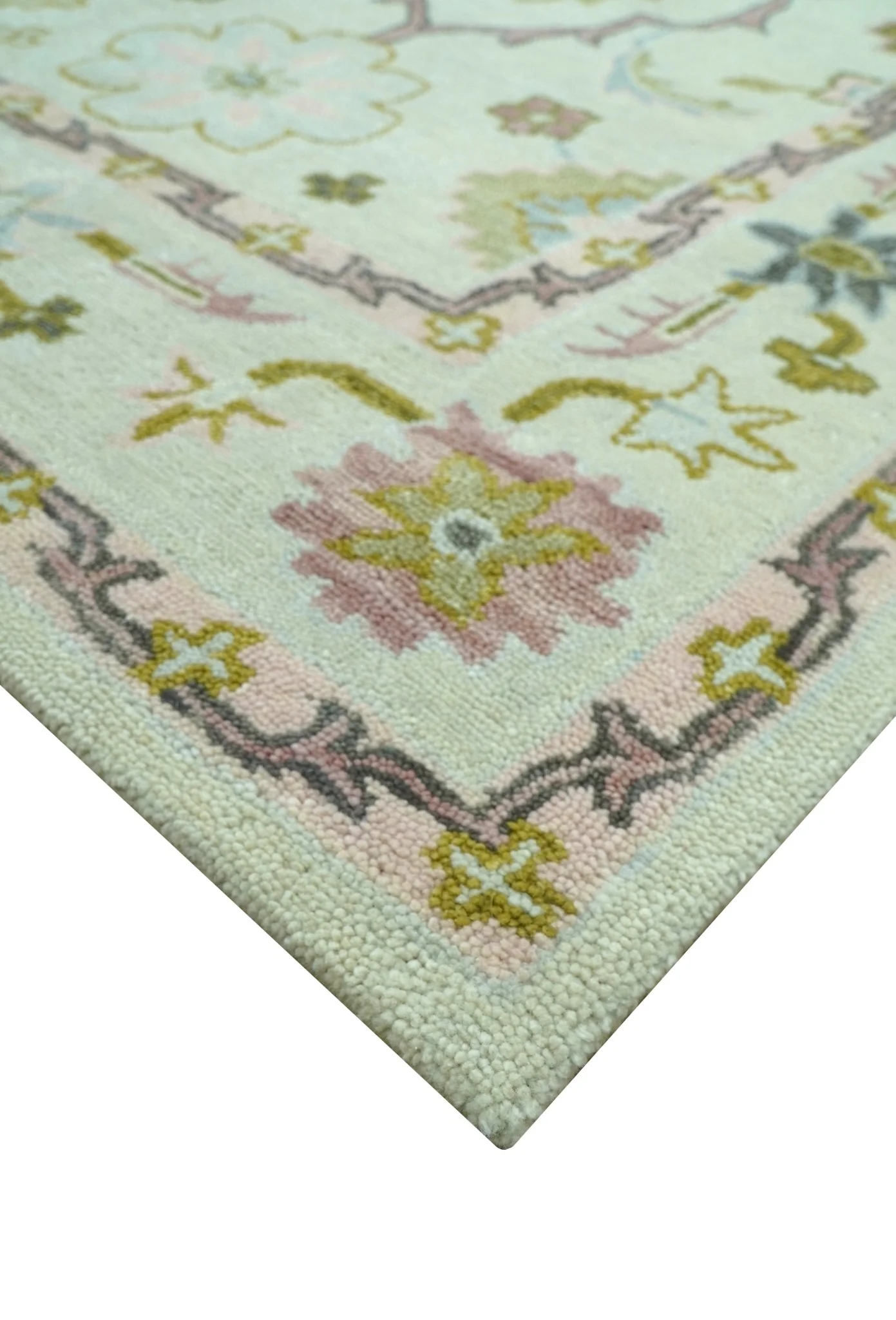 Ivory, Purple and Olive Floral Oushak Hand Tufted Custom Made wool rug - Image 6