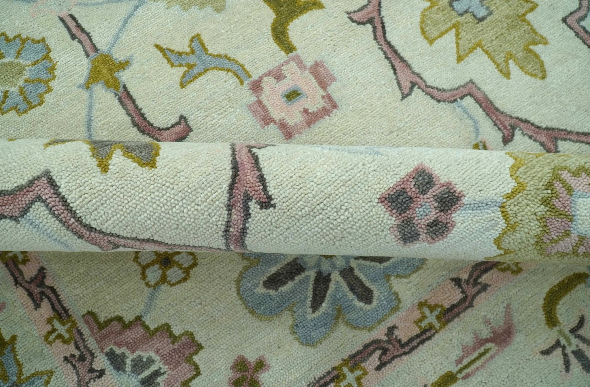 Ivory, Purple and Olive Floral Oushak Hand Tufted Custom Made wool rug - Image 7