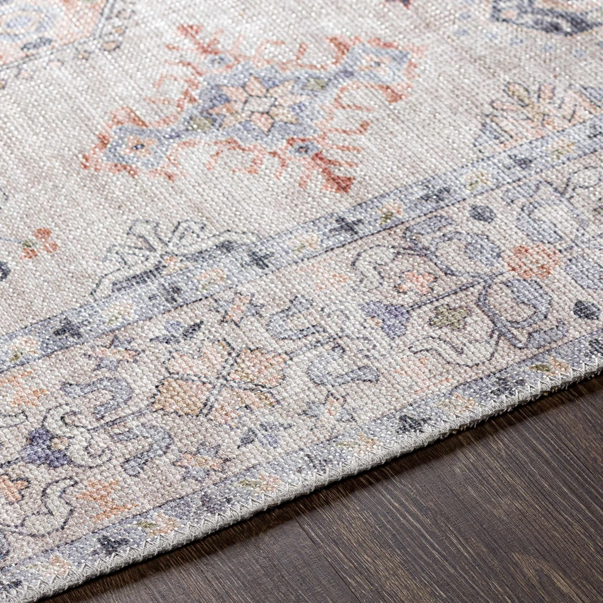 Ivory, Rust and Blue Machine Woven Traditional Design Machine Washable Rug - Image 11