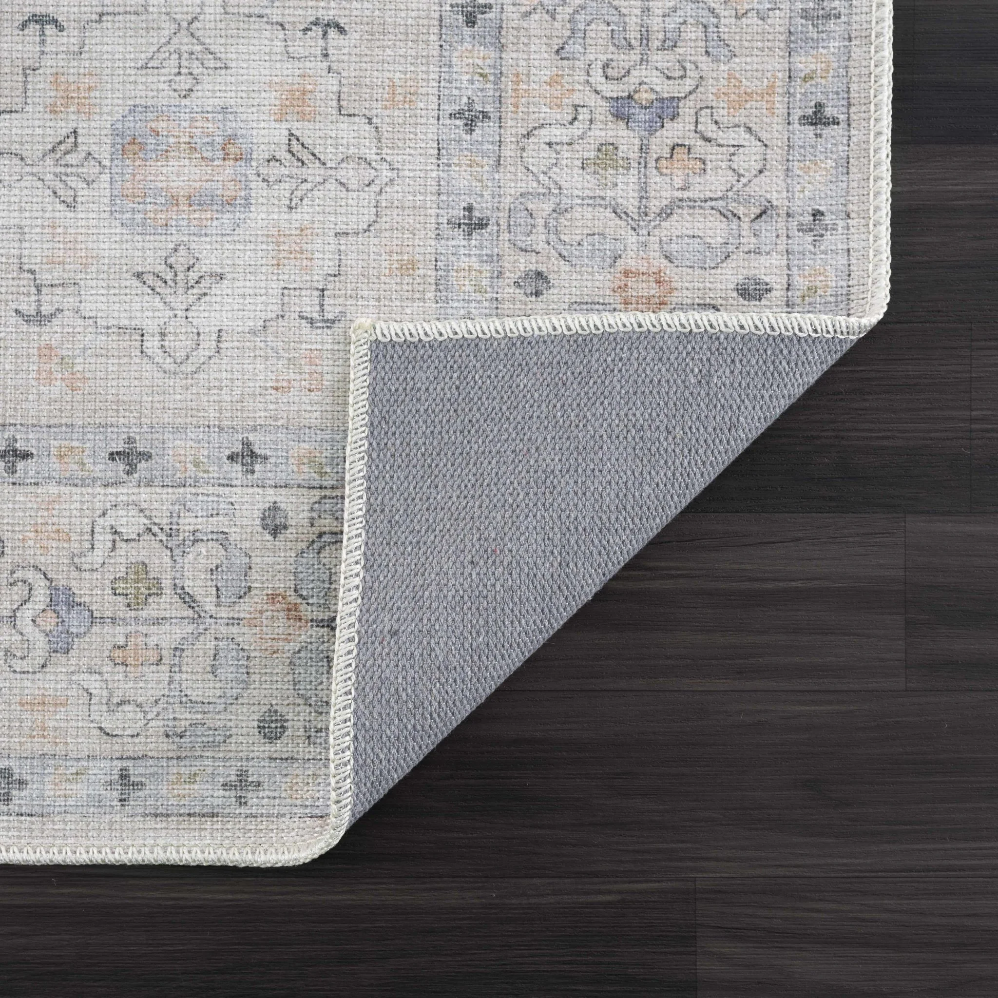 Ivory, Rust and Blue Machine Woven Traditional Design Machine Washable Rug - Image 12