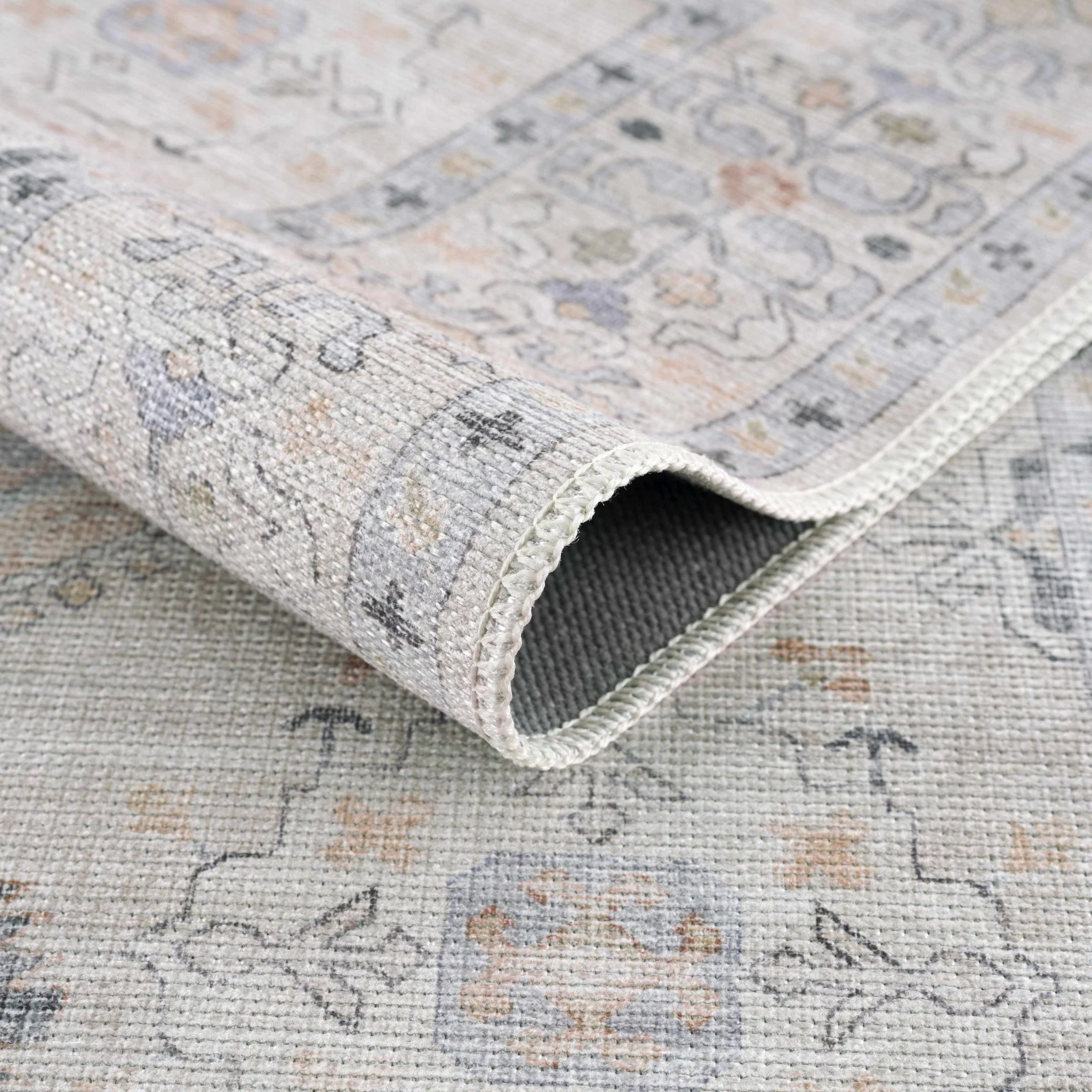 Ivory, Rust and Blue Machine Woven Traditional Design Machine Washable Rug - Image 13