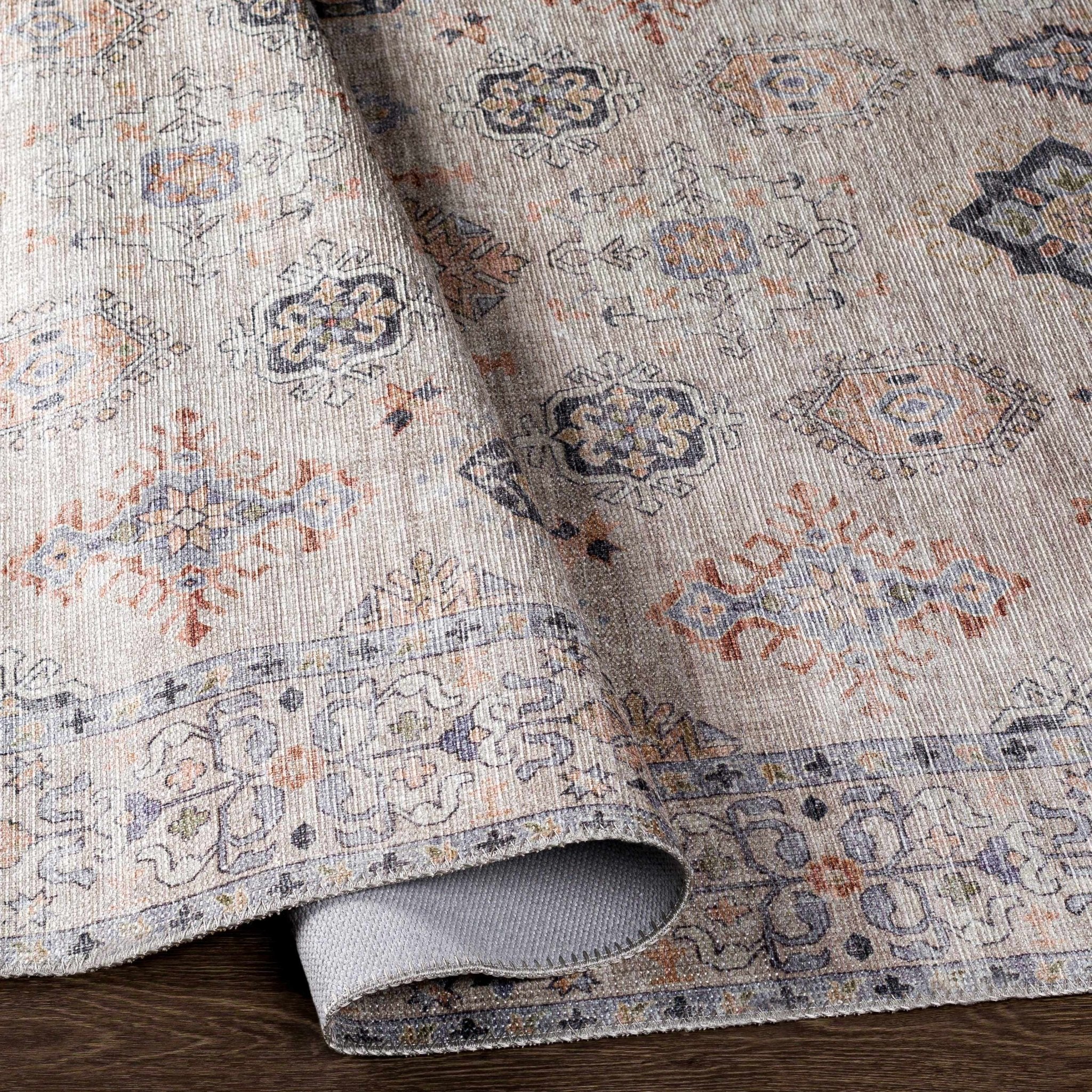 Ivory, Rust and Blue Machine Woven Traditional Design Machine Washable Rug - Image 18