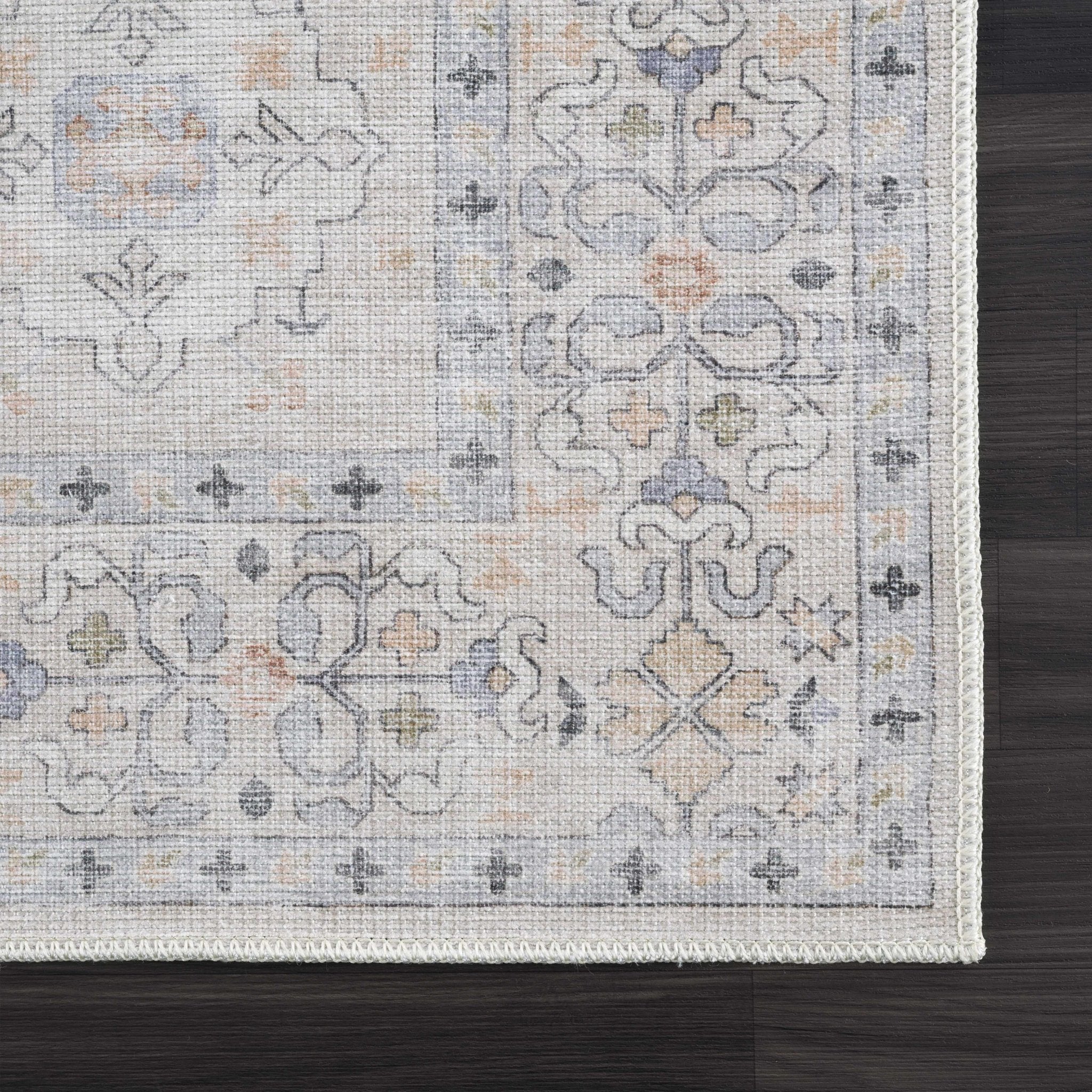 Ivory, Rust and Blue Machine Woven Traditional Design Machine Washable Rug - Image 20