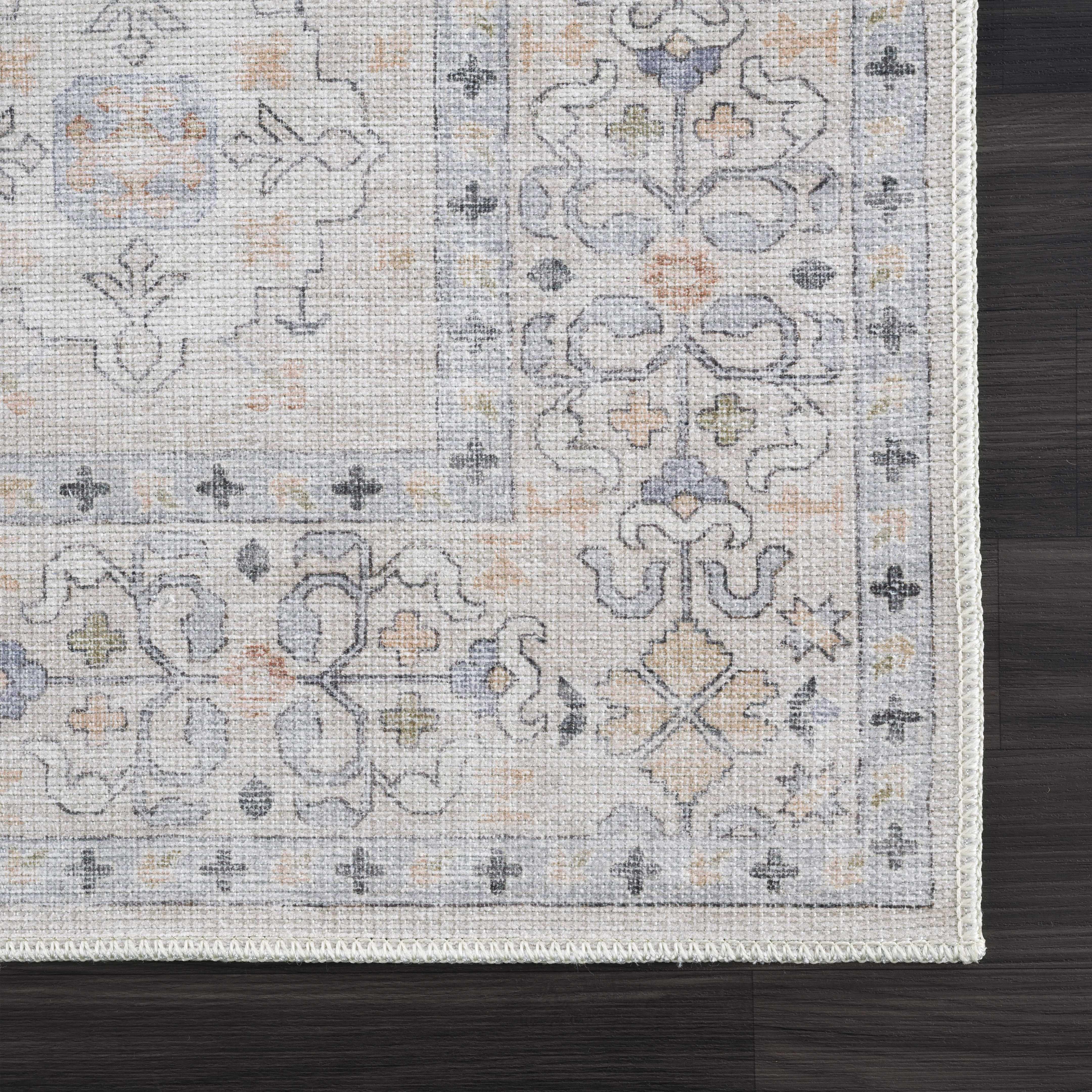 Ivory, Rust and Blue Machine Woven Traditional Design Machine Washable Rug - Image 23