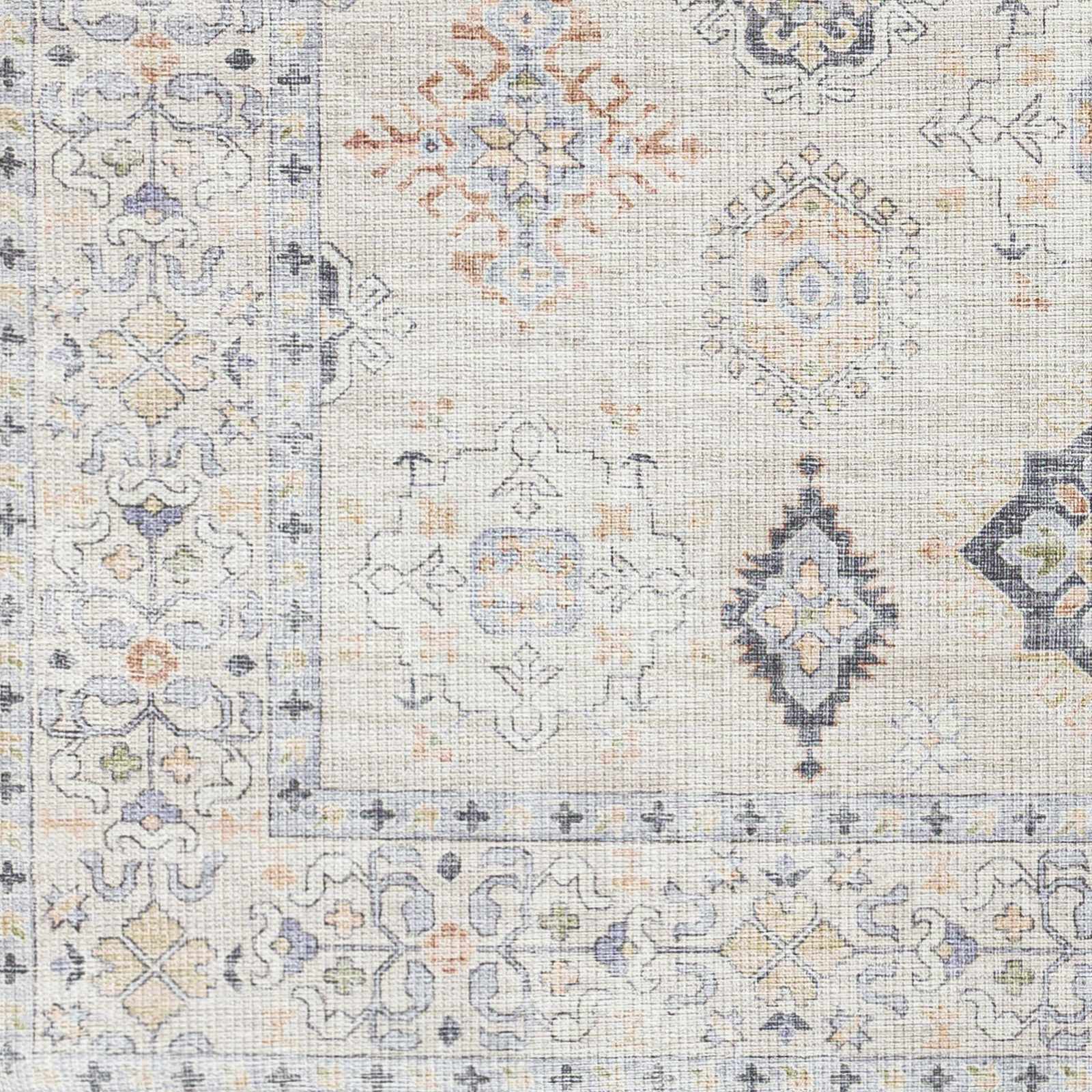 Ivory, Rust and Blue Machine Woven Traditional Design Machine Washable Rug - Image 4