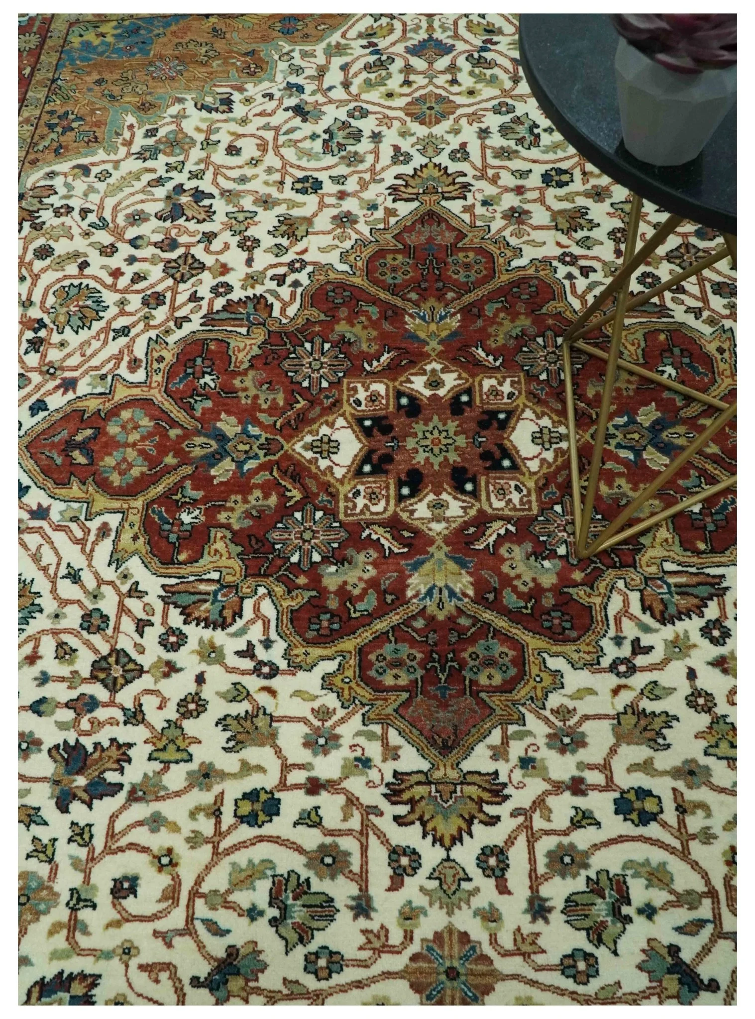 Premium Look Ivory, Rust and Brown Fine Hand knotted 8x10 Traditional Wool Area Rug - Image 2