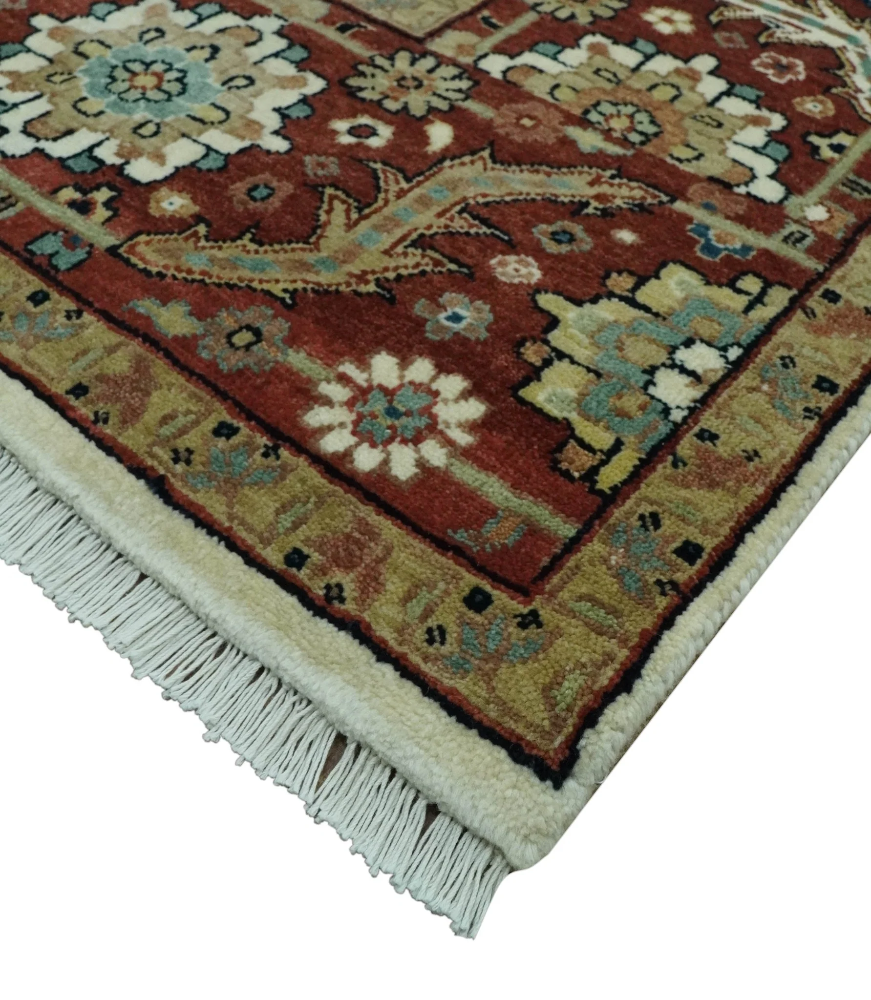 Premium Look Ivory, Rust and Brown Fine Hand knotted 8x10 Traditional Wool Area Rug - Image 5