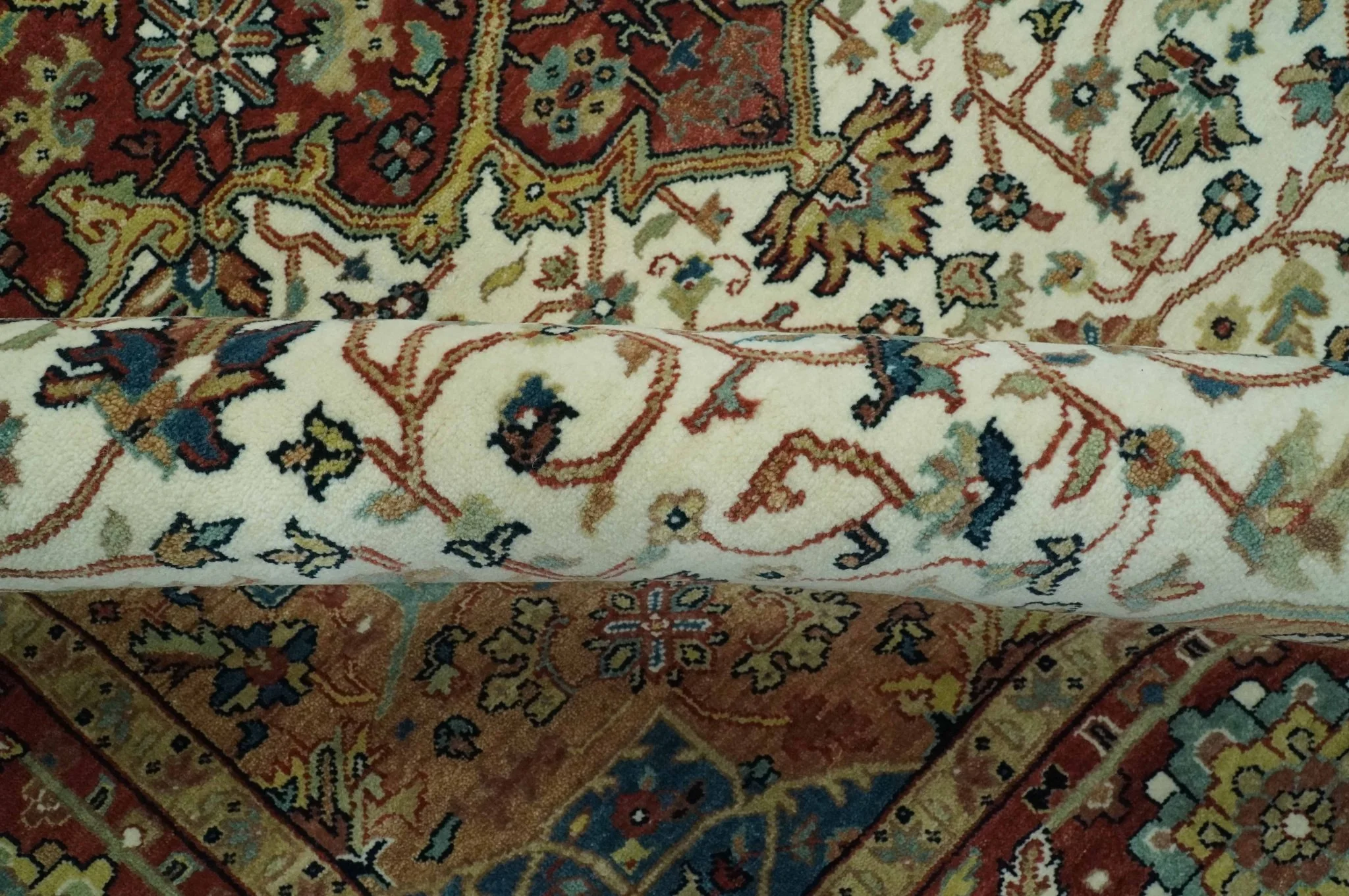 Premium Look Ivory, Rust and Brown Fine Hand knotted 8x10 Traditional Wool Area Rug - Image 6
