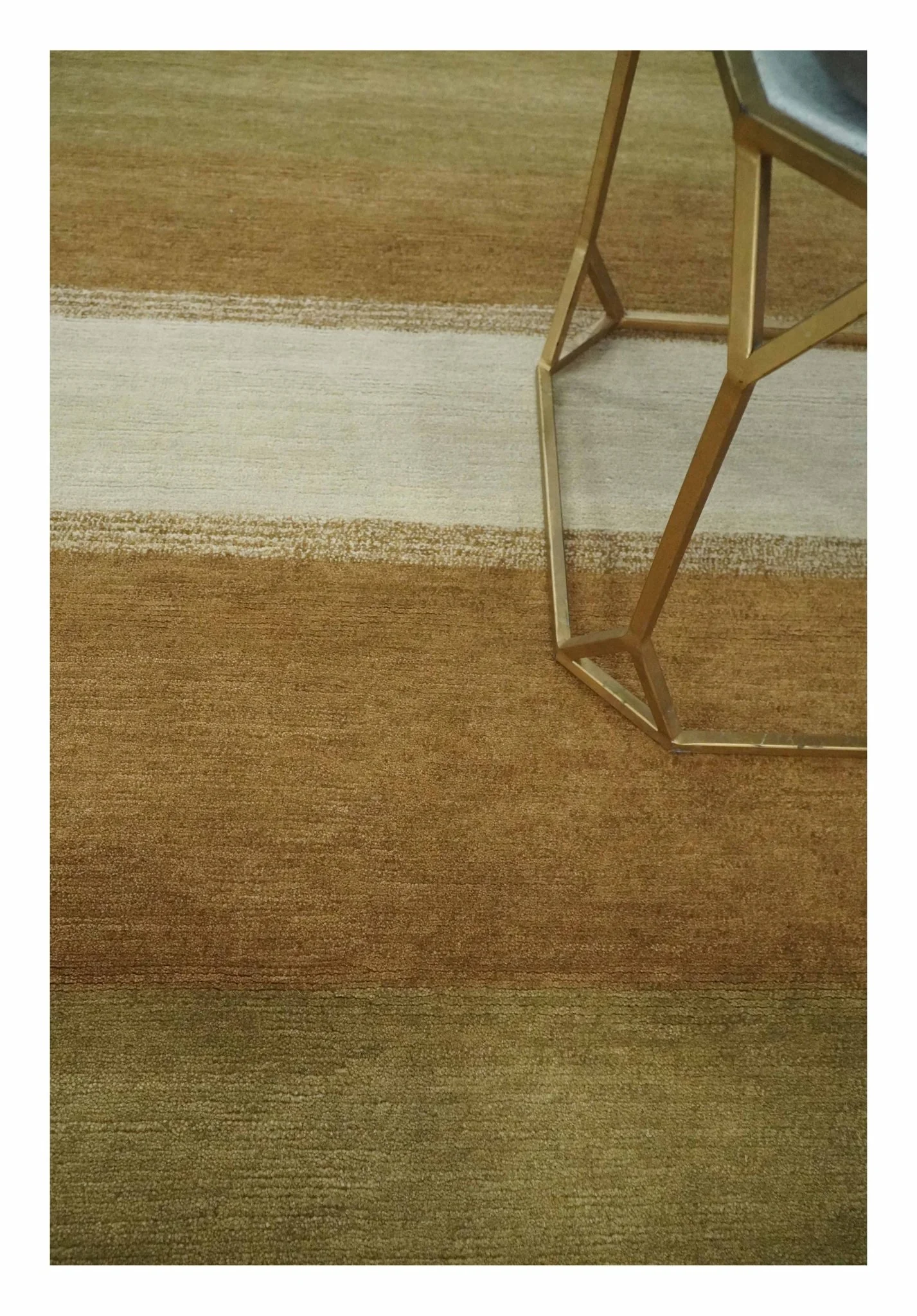 Ivory, Rust, Olive and Brown Modern Geometrical Stripes Hand knotted 5.6x6.6 wool Area Rug - Image 3