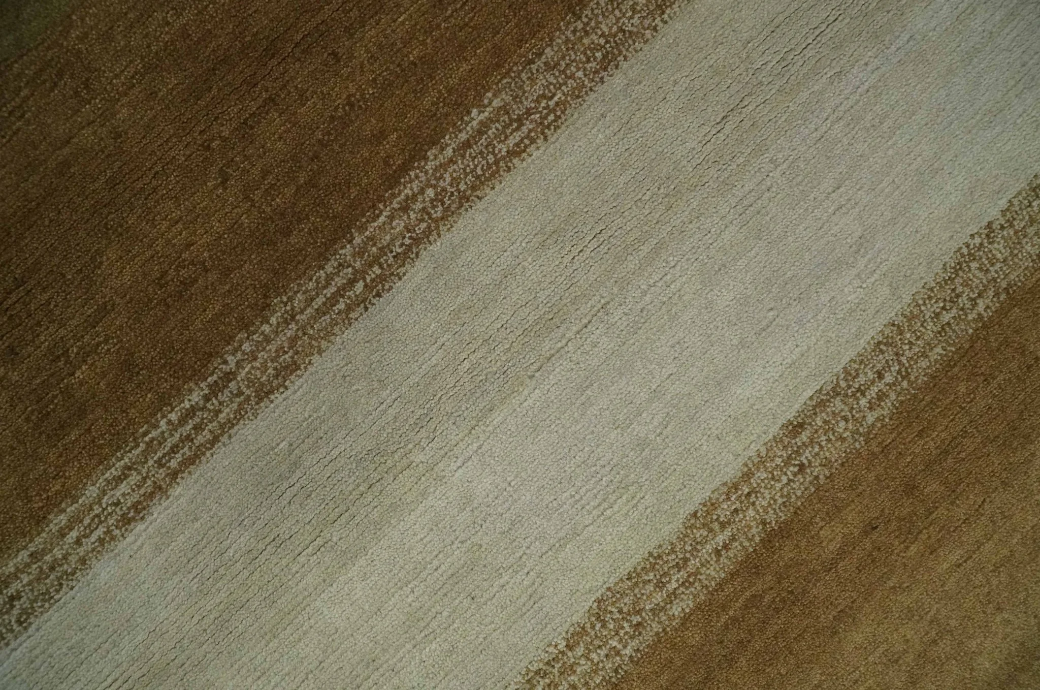 Ivory, Rust, Olive and Brown Modern Geometrical Stripes Hand knotted 5.6x6.6 wool Area Rug - Image 5