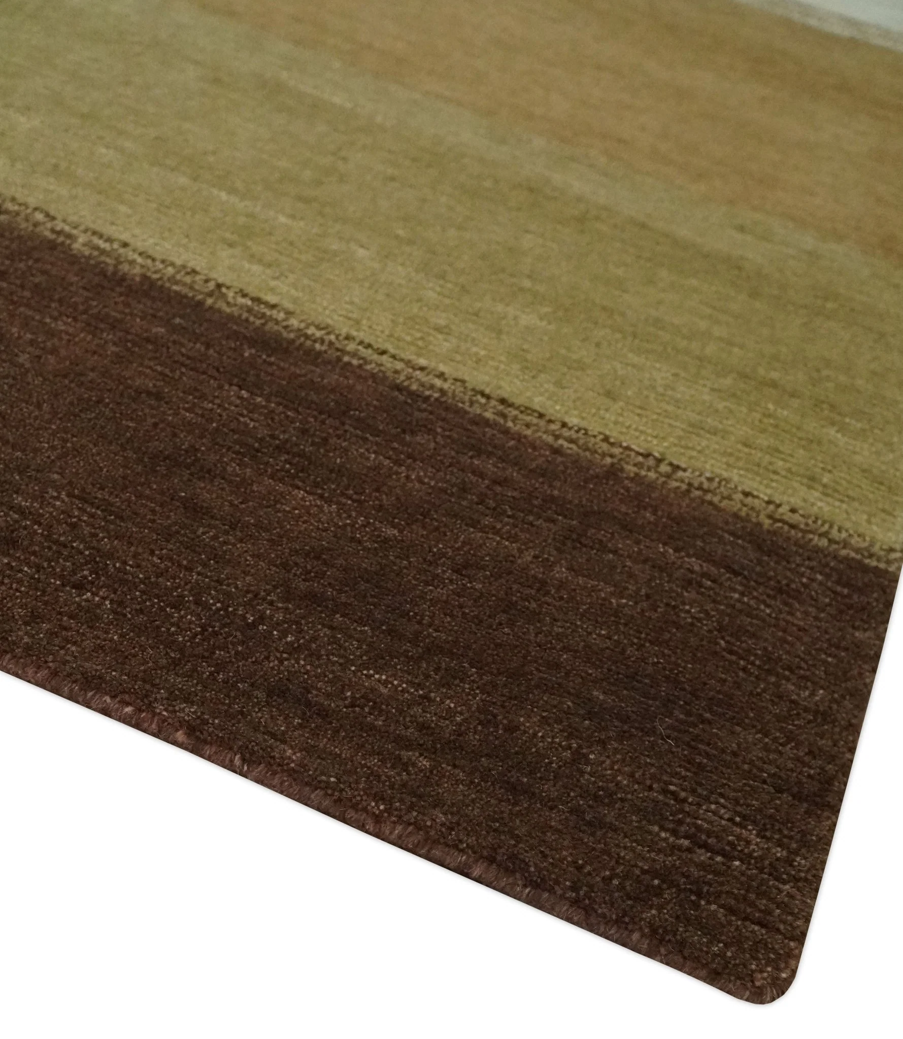 Ivory, Rust, Olive and Brown Modern Geometrical Stripes Hand knotted 5.6x6.6 wool Area Rug - Image 6