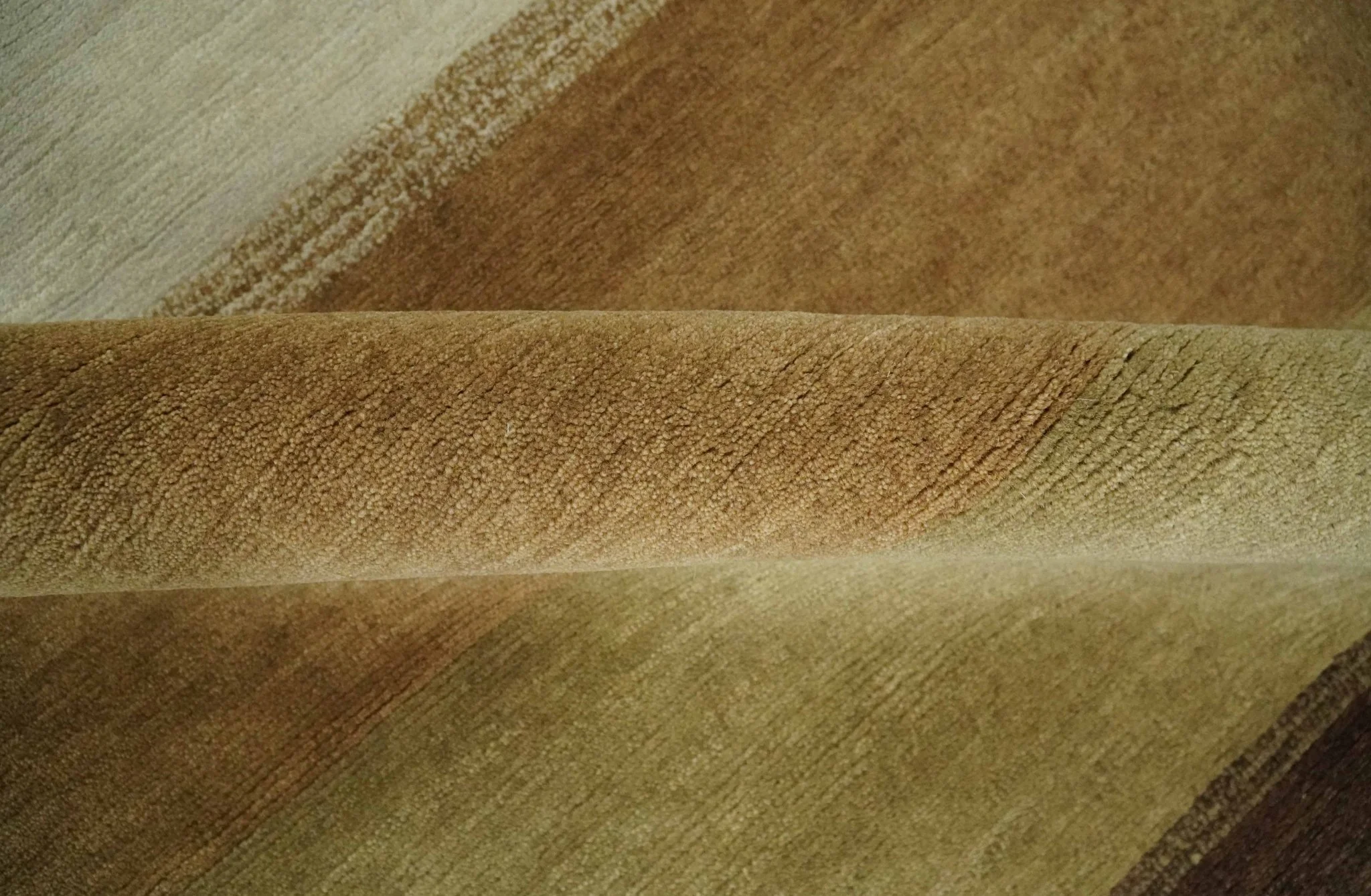 Ivory, Rust, Olive and Brown Modern Geometrical Stripes Hand knotted 5.6x6.6 wool Area Rug - Image 8