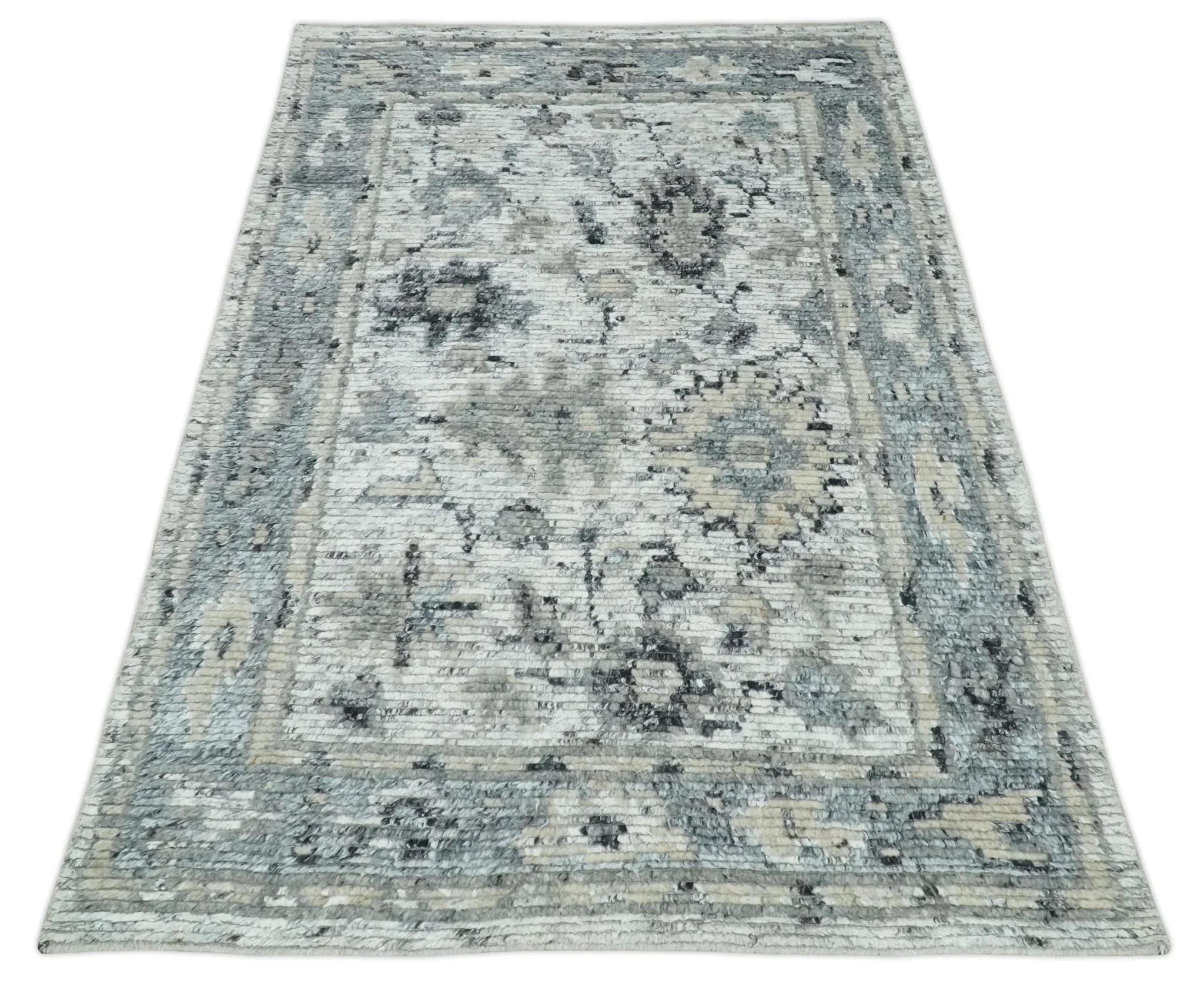 Hand Knotted Ivory, Silver and Beige Traditional Made with Blended Wool Multi Size Rug - Image 10