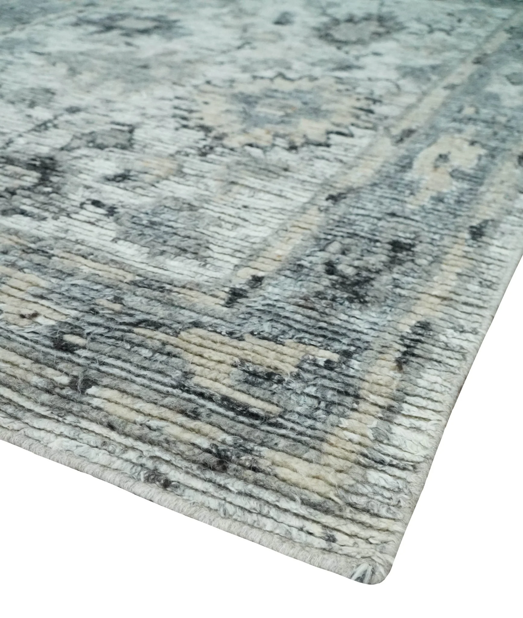 Hand Knotted Ivory, Silver and Beige Traditional Made with Blended Wool Multi Size Rug - Image 5