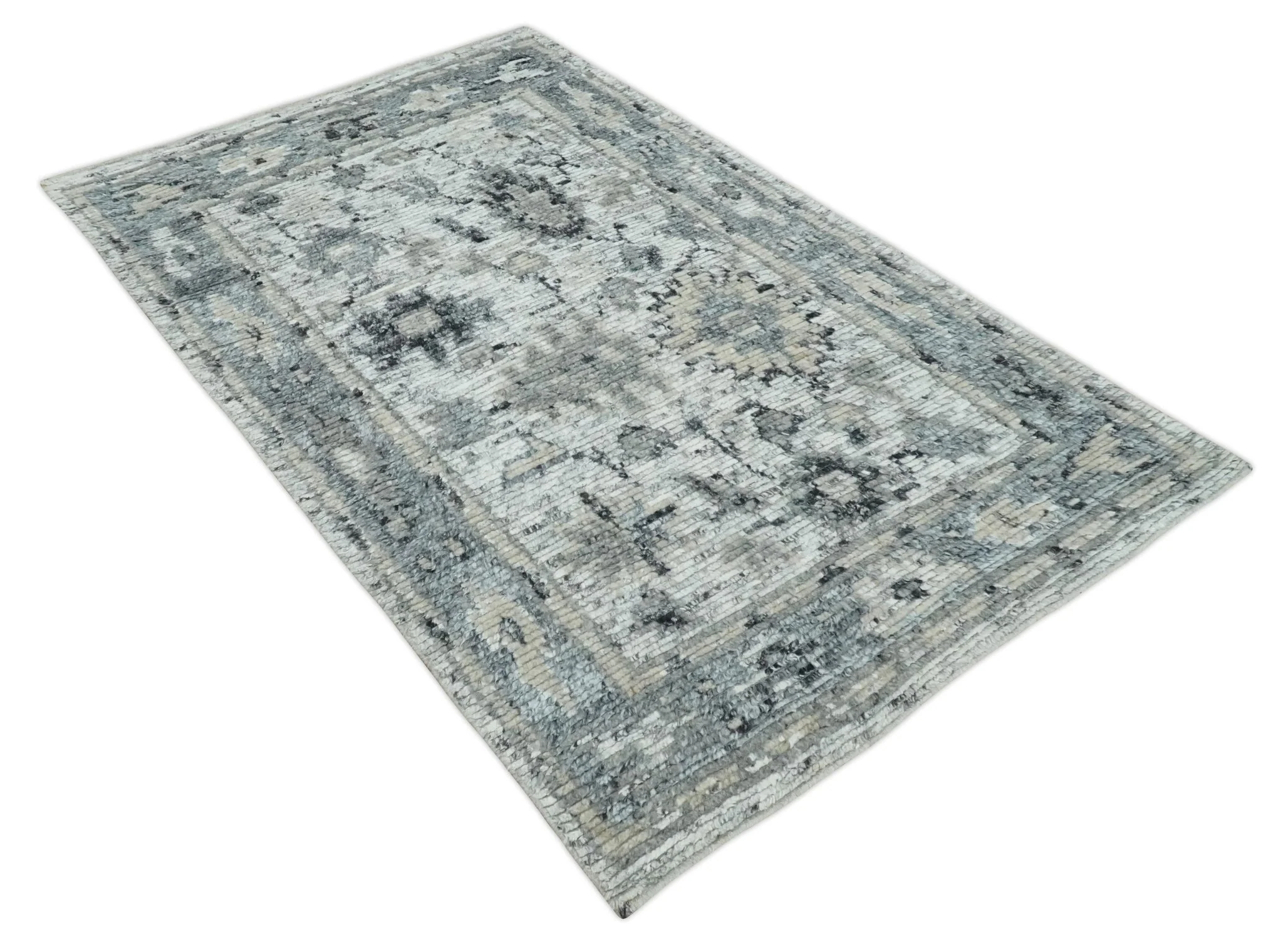 Hand Knotted Ivory, Silver and Beige Traditional Made with Blended Wool Multi Size Rug - Image 9