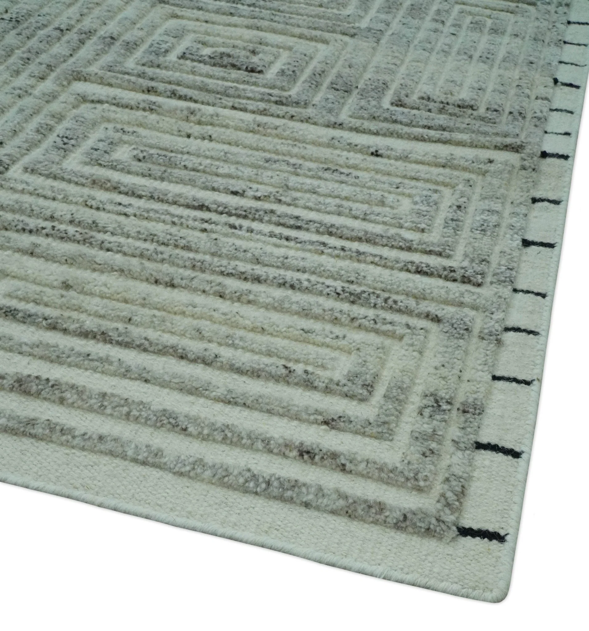 Ivory, Silver and Charcoal Modern Geometrical Puzzle Design hand knotted Custom Made wool Area Rug - Image 5