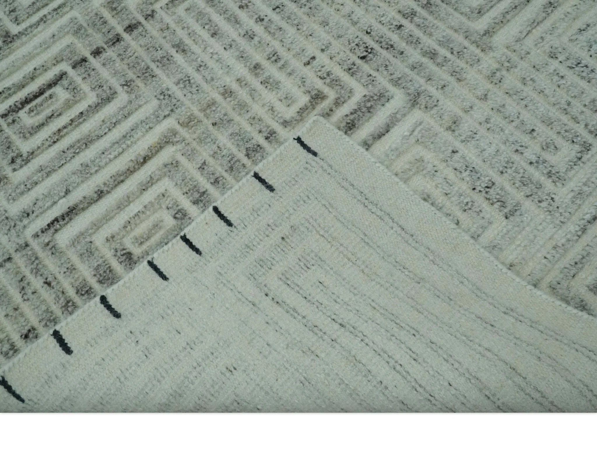 Ivory, Silver and Charcoal Modern Geometrical Puzzle Design hand knotted Custom Made wool Area Rug - Image 7