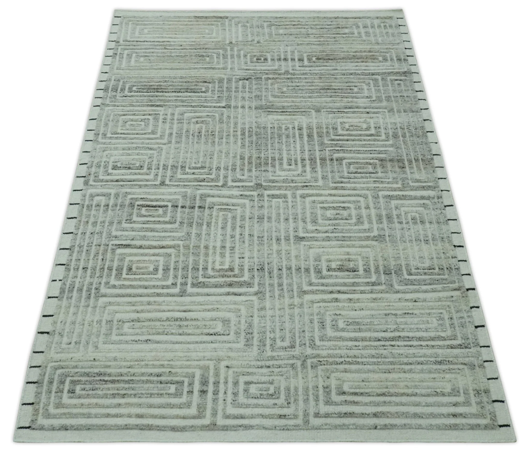 Ivory, Silver and Charcoal Modern Geometrical Puzzle Design hand knotted Custom Made wool Area Rug - Image 9