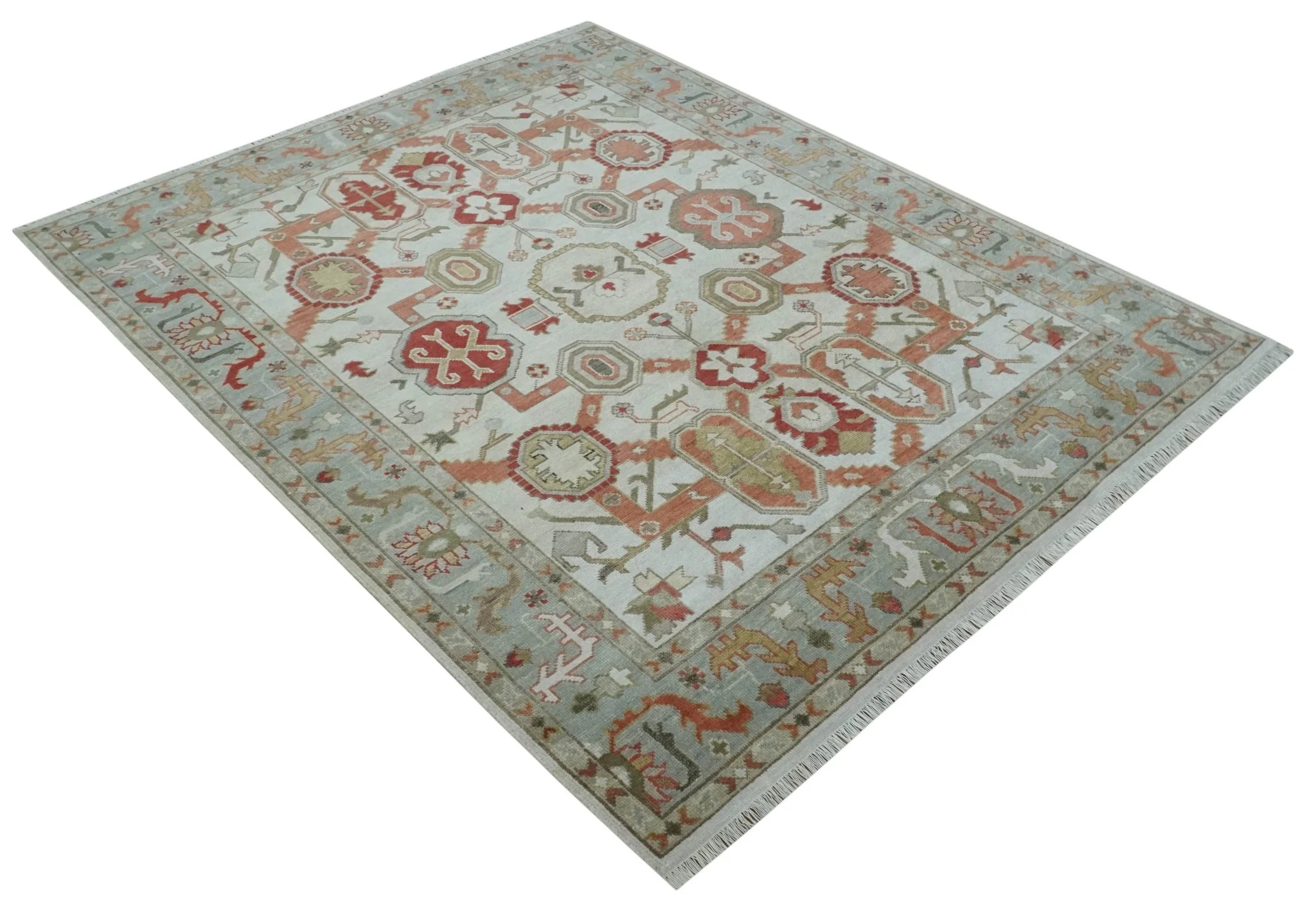 Custom Made Hand Knotted Ivory, Silver and Rust Traditional Wool Area Rug - Image 10