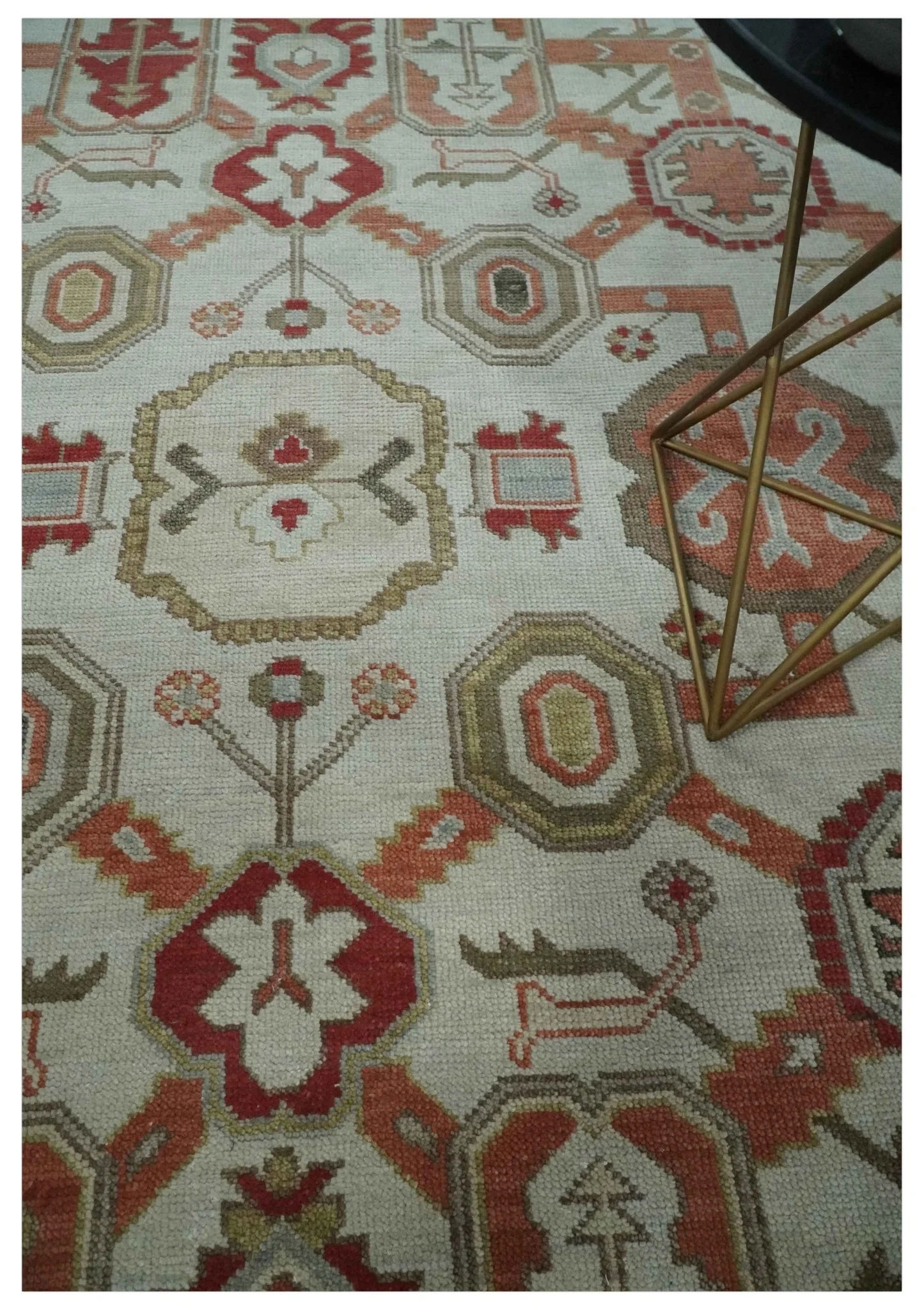 Custom Made Hand Knotted Ivory, Silver and Rust Traditional Wool Area Rug - Image 2