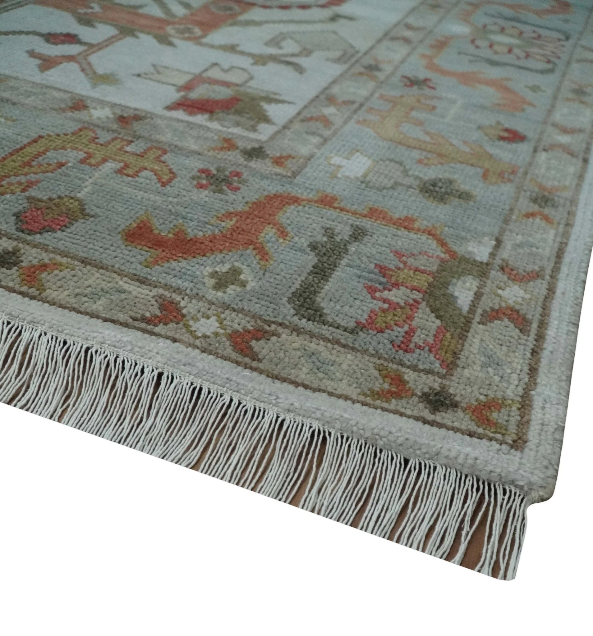 Custom Made Hand Knotted Ivory, Silver and Rust Traditional Wool Area Rug - Image 5