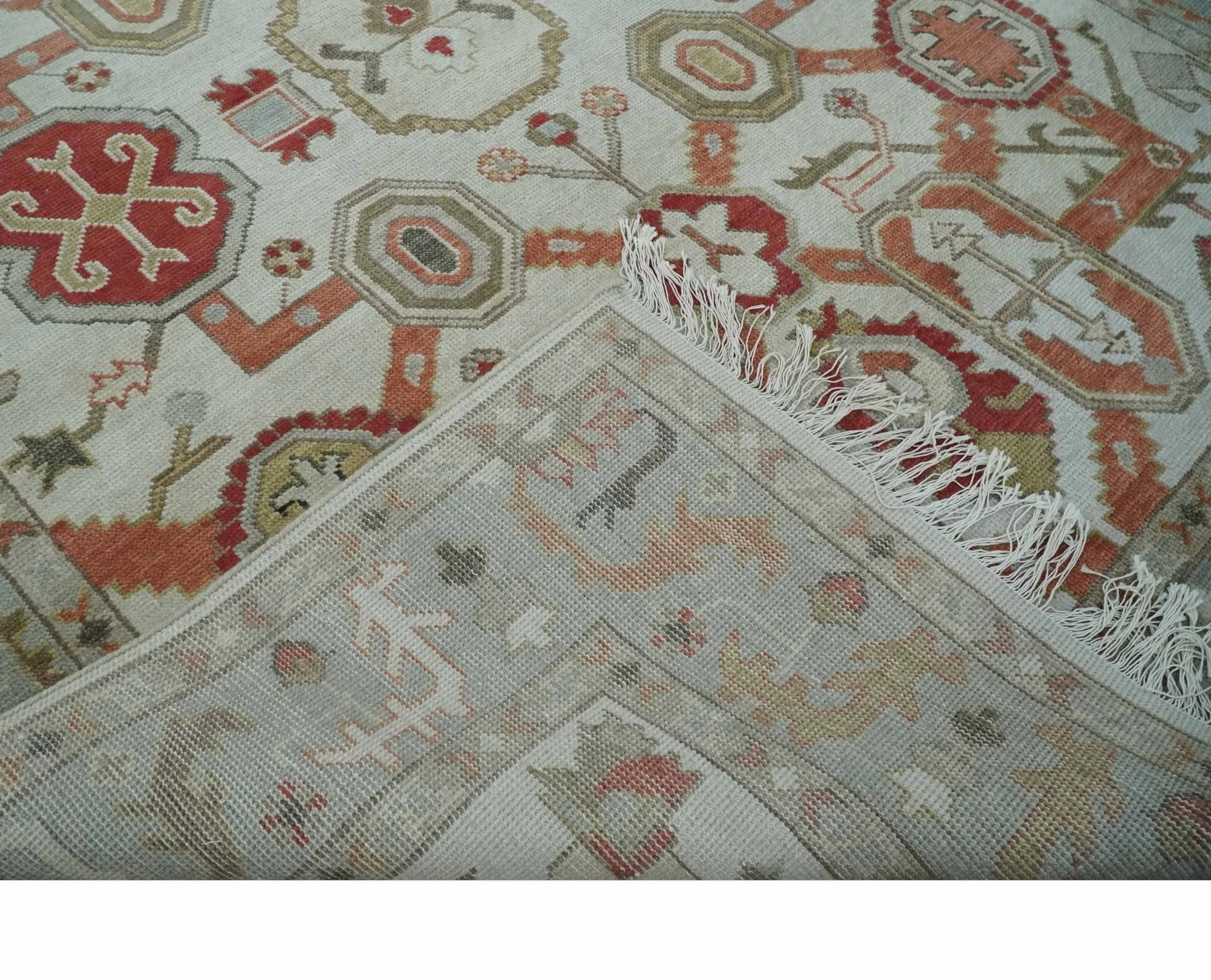 Custom Made Hand Knotted Ivory, Silver and Rust Traditional Wool Area Rug - Image 6