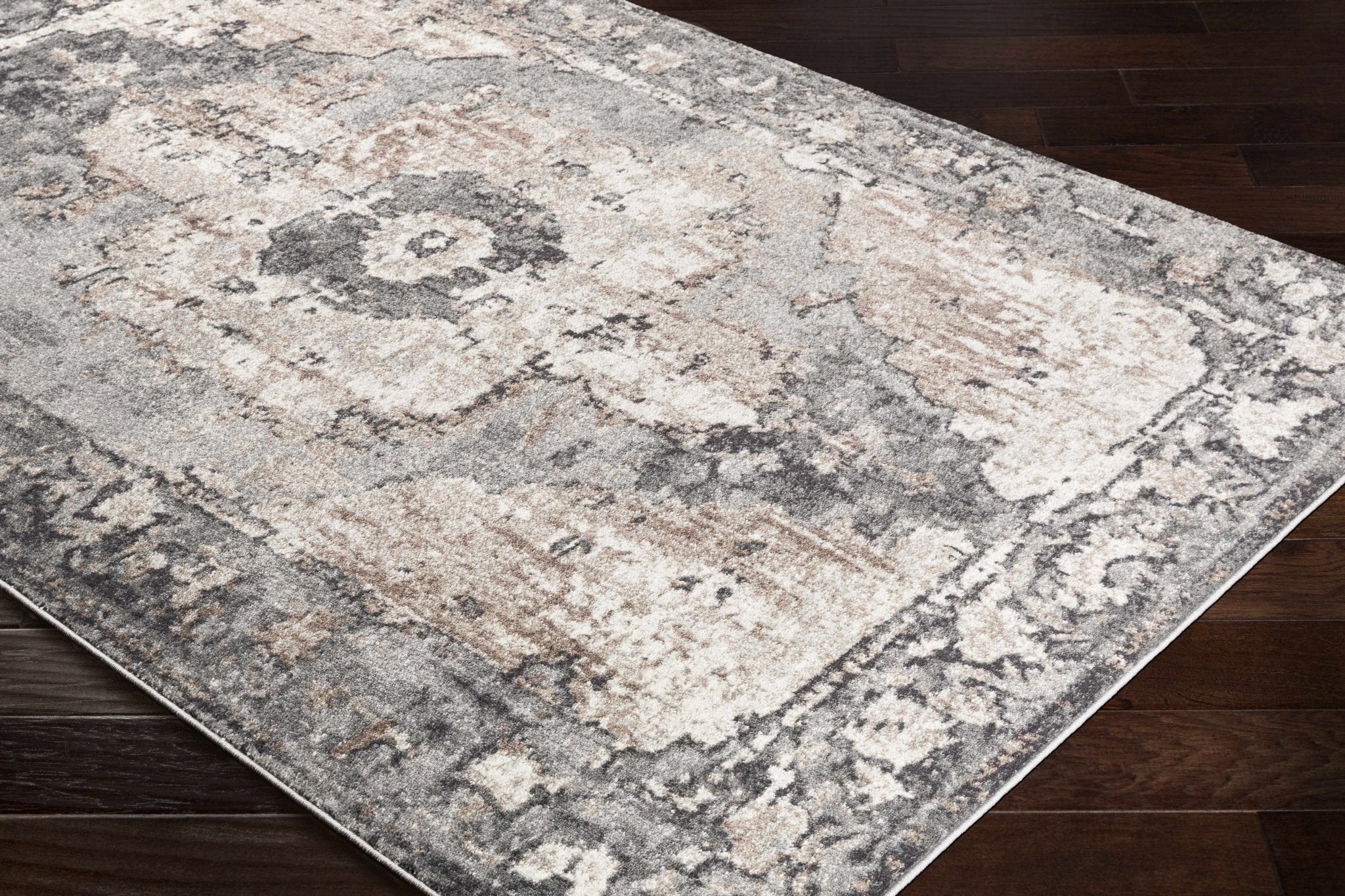 Antique Style Ivory, Tan, Charcoal and Gray Transitional Design Area Rug - Image 10