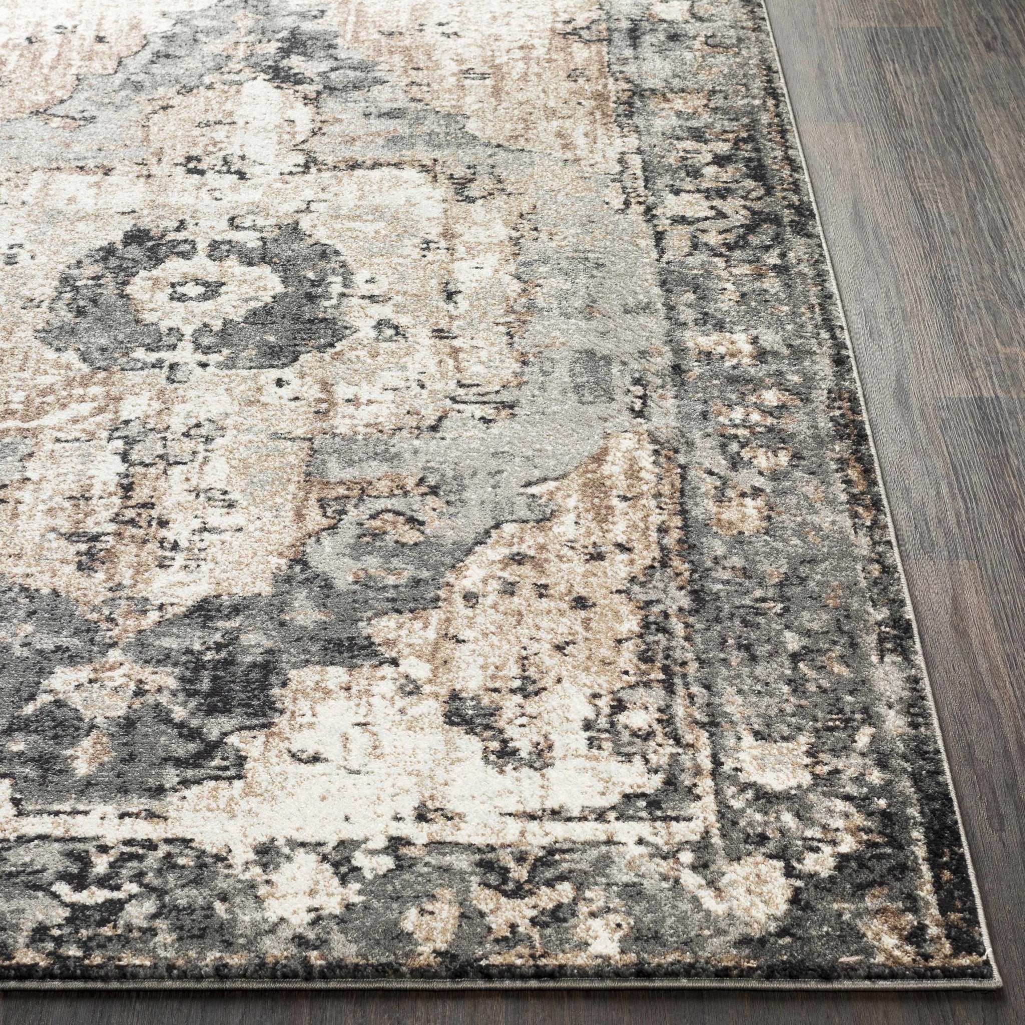 Antique Style Ivory, Tan, Charcoal and Gray Transitional Design Area Rug - Image 11