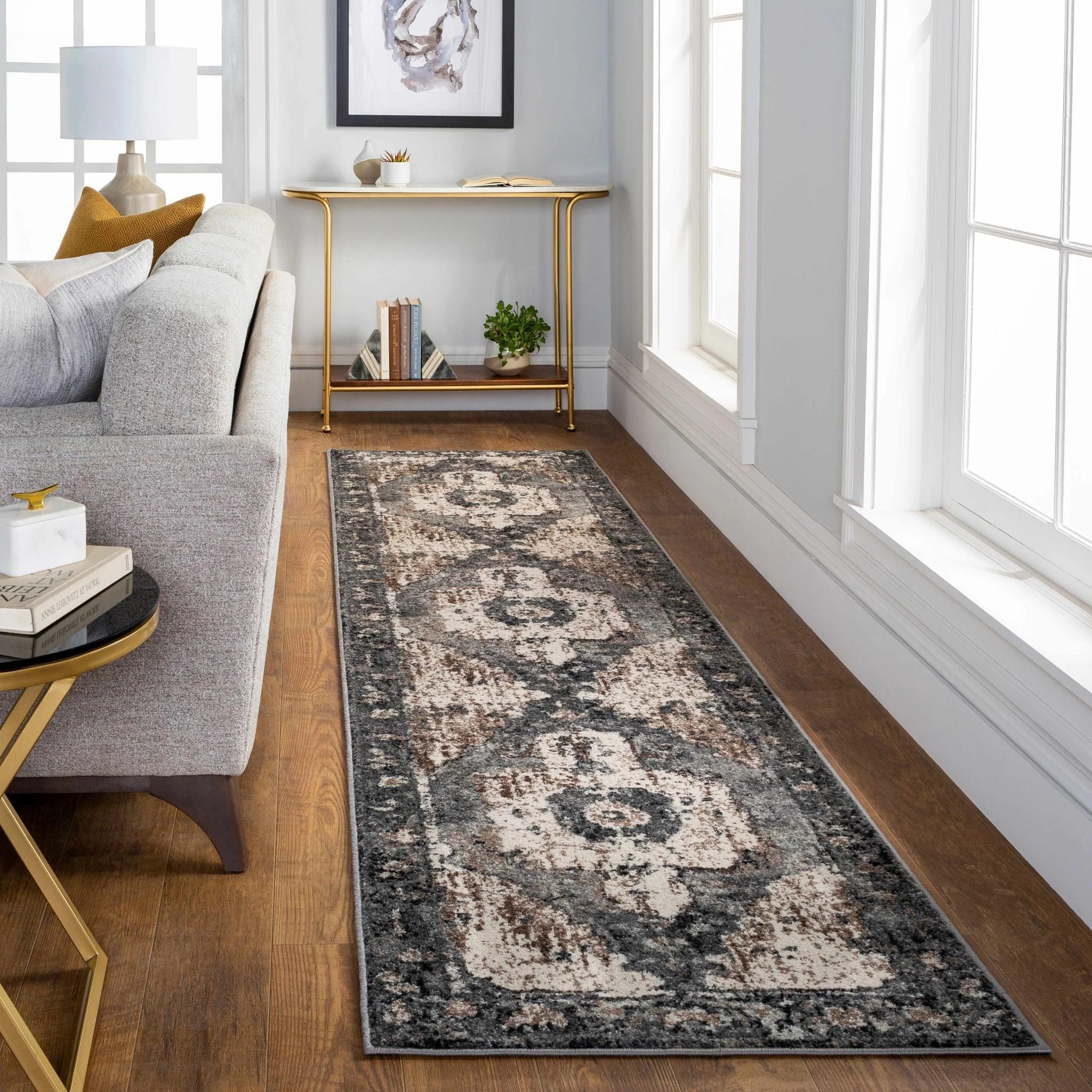 Antique Style Ivory, Tan, Charcoal and Gray Transitional Design Area Rug - Image 18