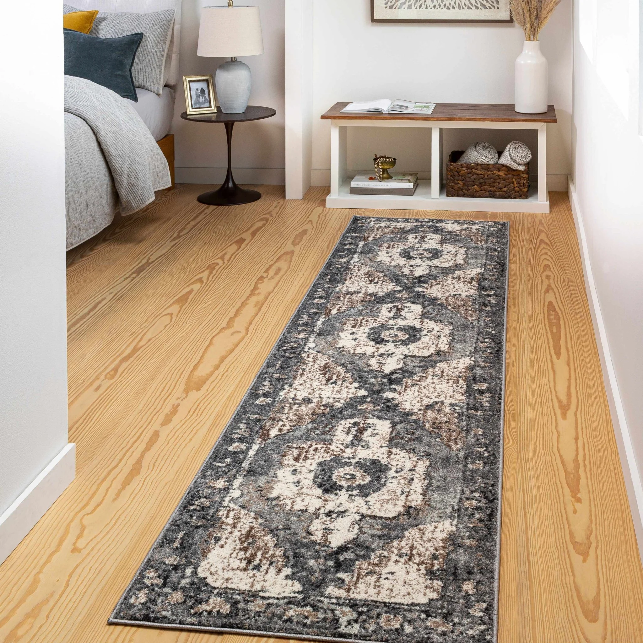 Antique Style Ivory, Tan, Charcoal and Gray Transitional Design Area Rug - Image 5