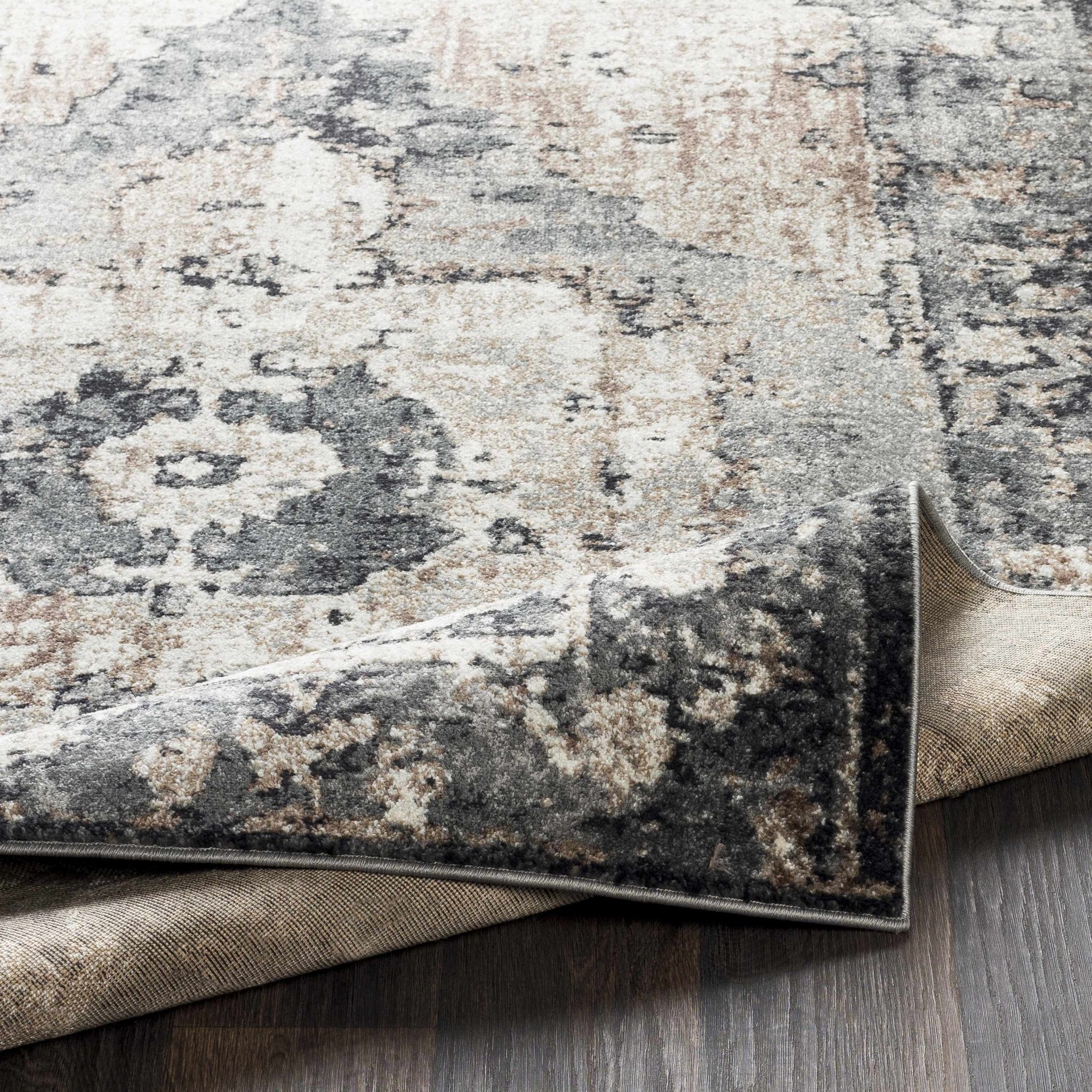 Antique Style Ivory, Tan, Charcoal and Gray Transitional Design Area Rug - Image 6