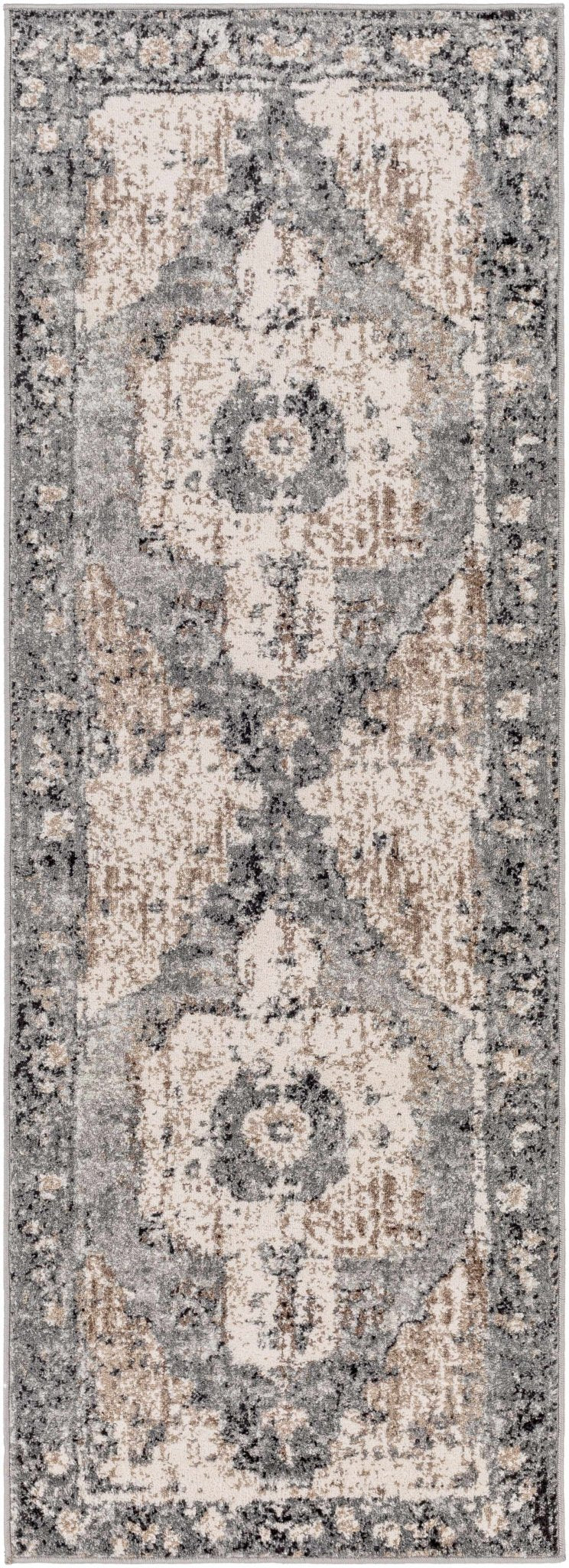Antique Style Ivory, Tan, Charcoal and Gray Transitional Design Area Rug - Image 7