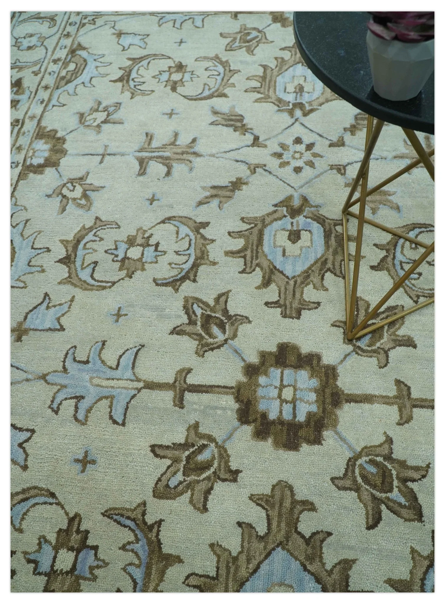 Custom Made Ivory, Taupe and Aqua Traditional Hand Tufted wool area rug - Image 2