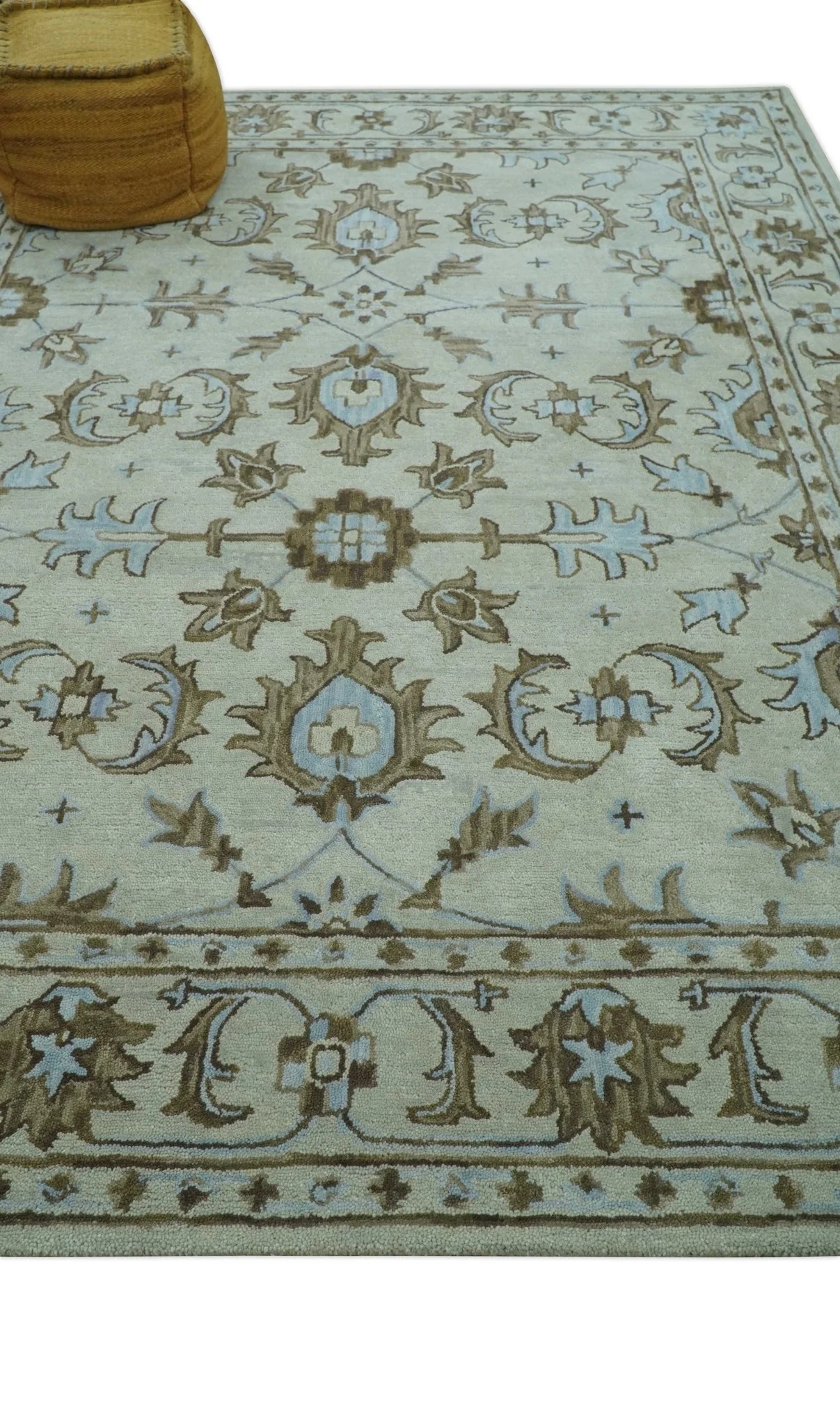 Custom Made Ivory, Taupe and Aqua Traditional Hand Tufted wool area rug - Image 3