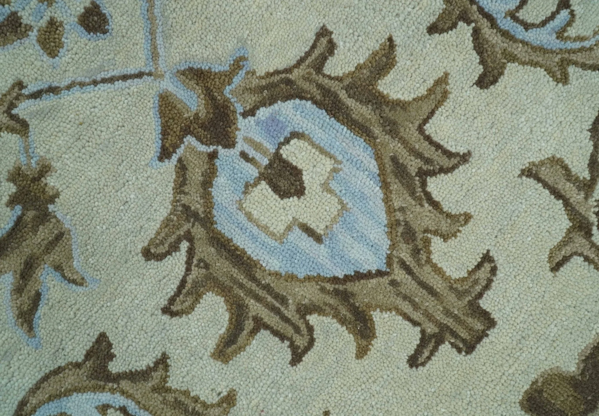 Custom Made Ivory, Taupe and Aqua Traditional Hand Tufted wool area rug - Image 4
